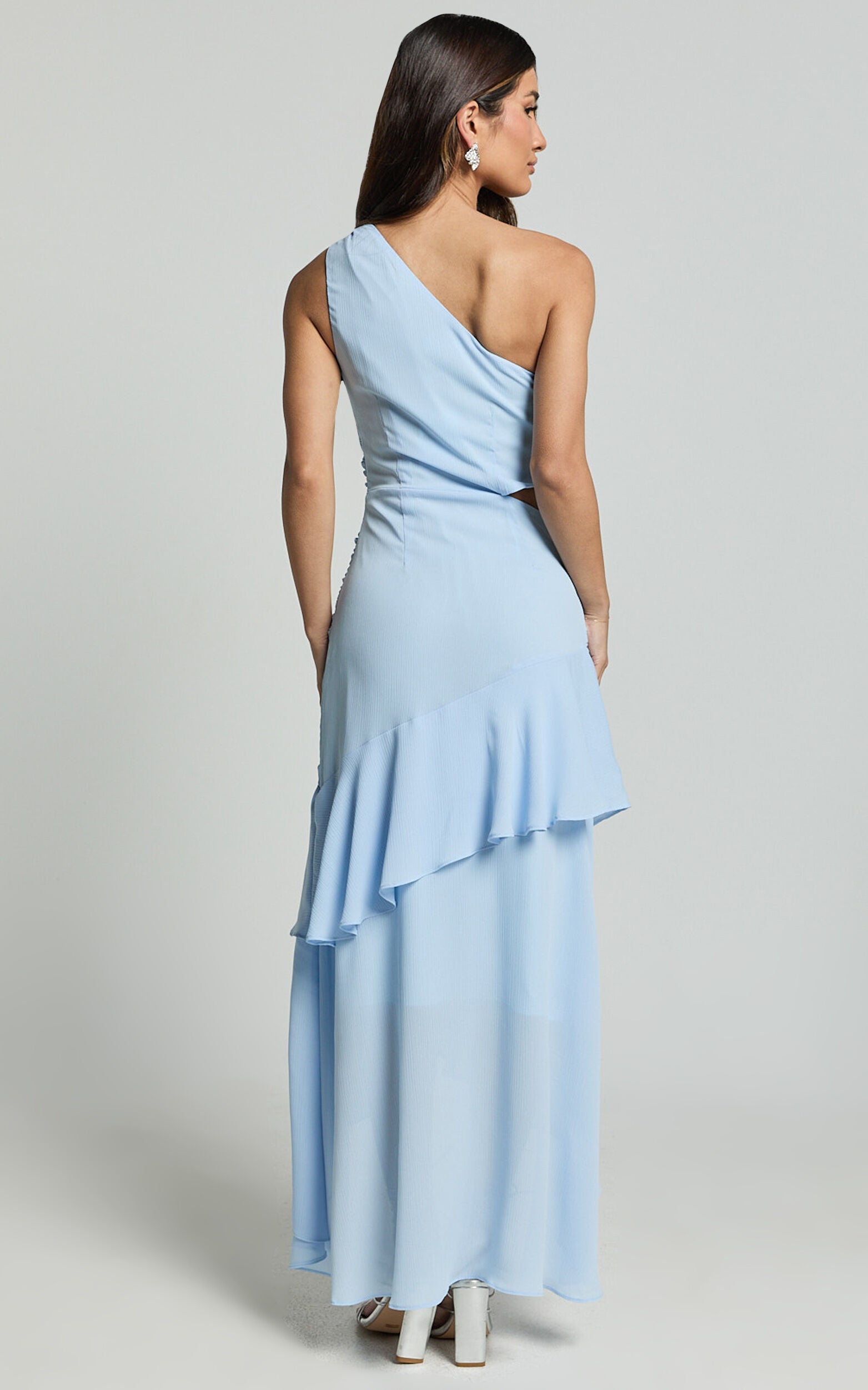 Sasha Midi Dress - One Shoulder Side Cut Out Asymmetrical Dress in Ice Blue