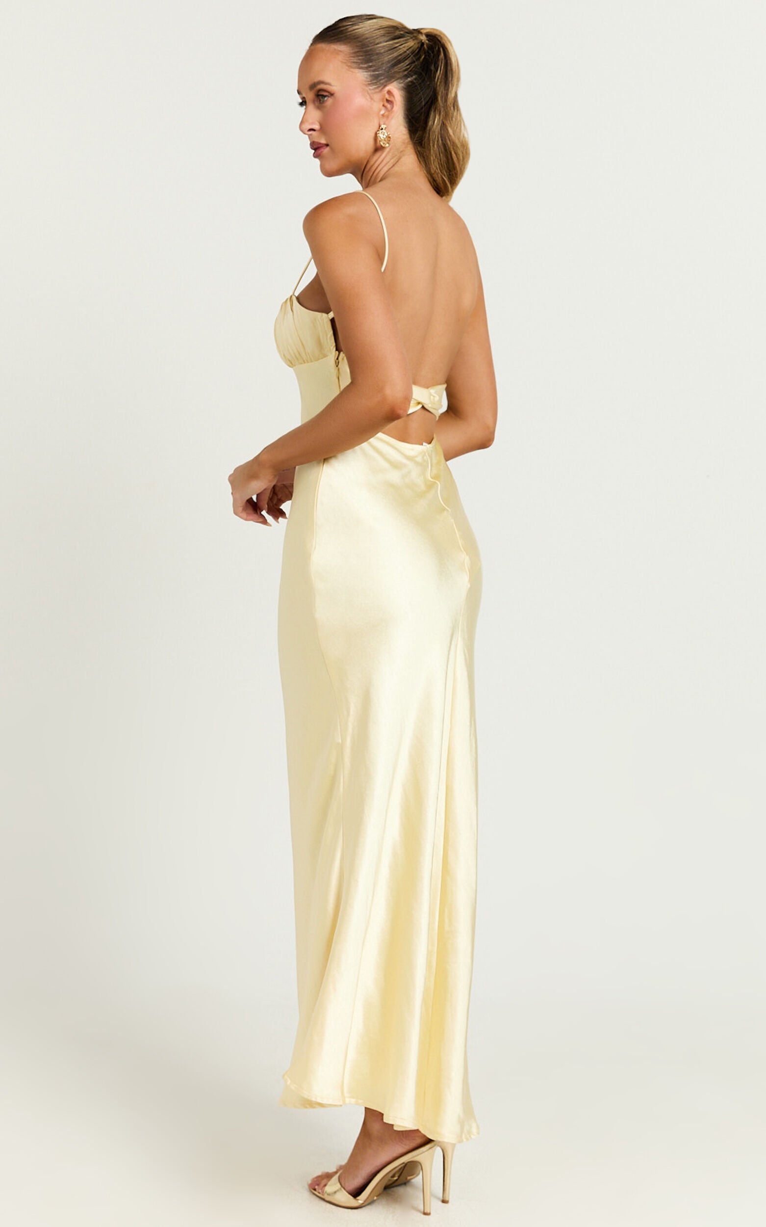 Jonalyn Midi Dress - Open Back Detailing Slip Dress in Butter