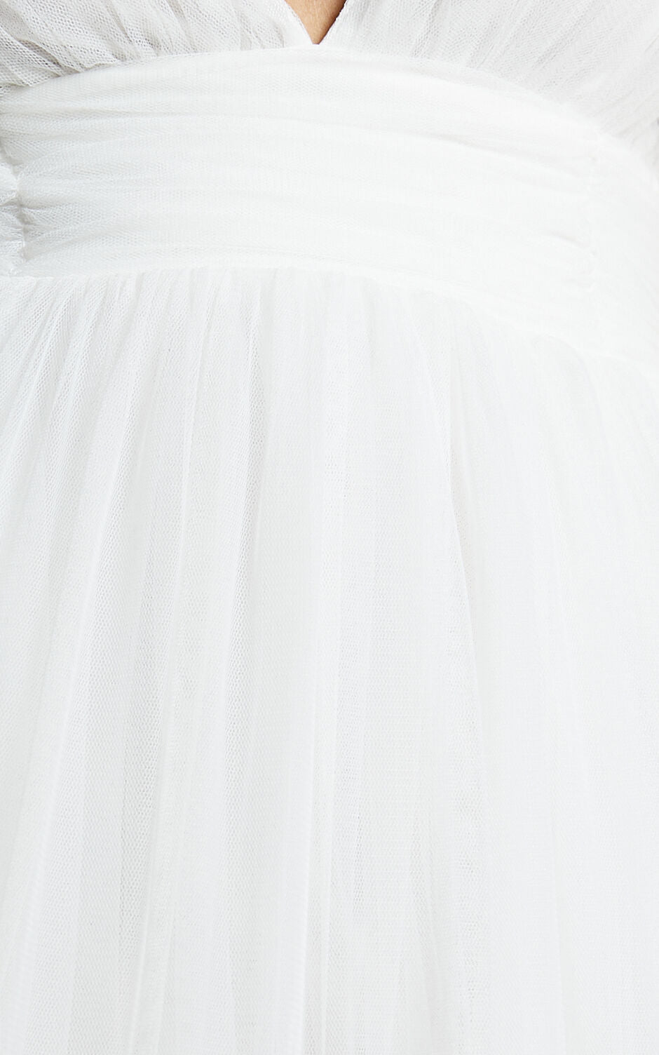 Jiraye Midi Dress - Flutter Sleeve Tuelle Plunge Dress in White