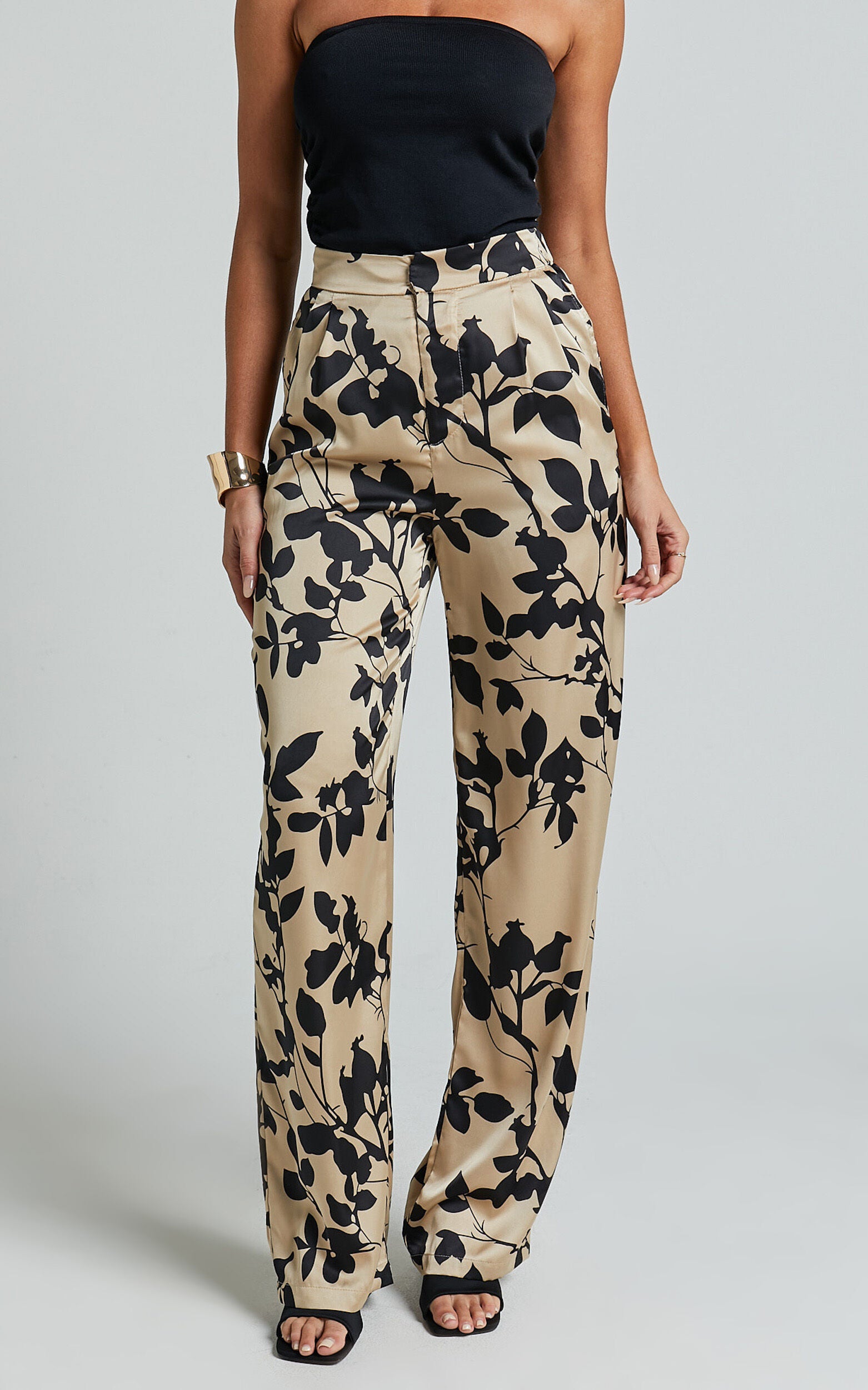 Laila Pants - High Waisted Wide Leg Pants in Black and Cream Print