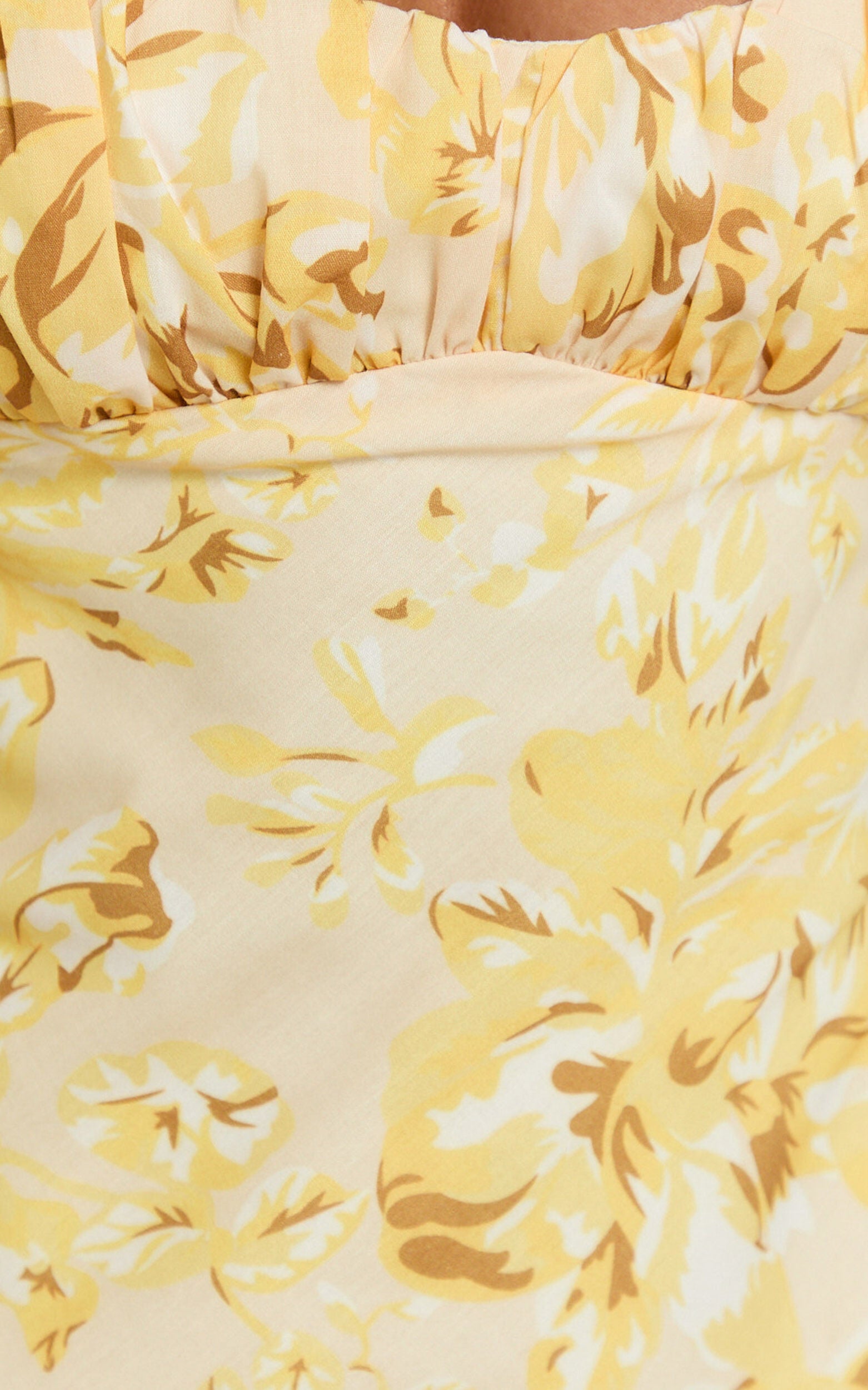 Giselli Midi Dress - Adjustable Strap Ruched Bust Dress in Lemon Floral