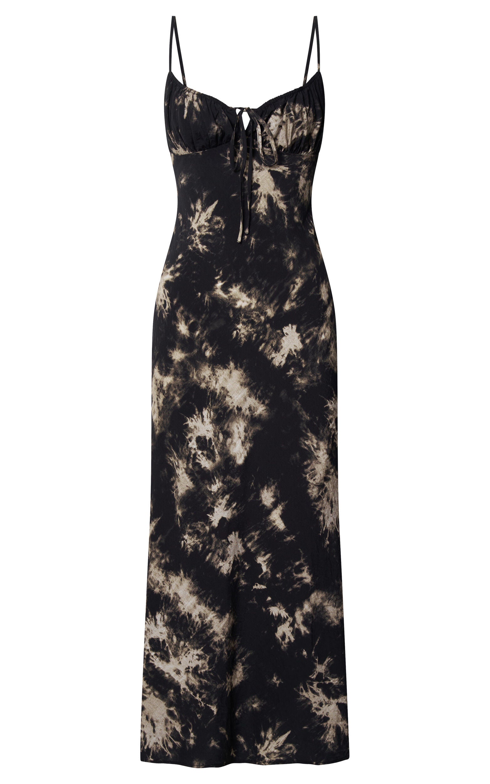 Nicki Midi Dress - Strappy Ruched Bust Slip Dress in Black Tie Dye