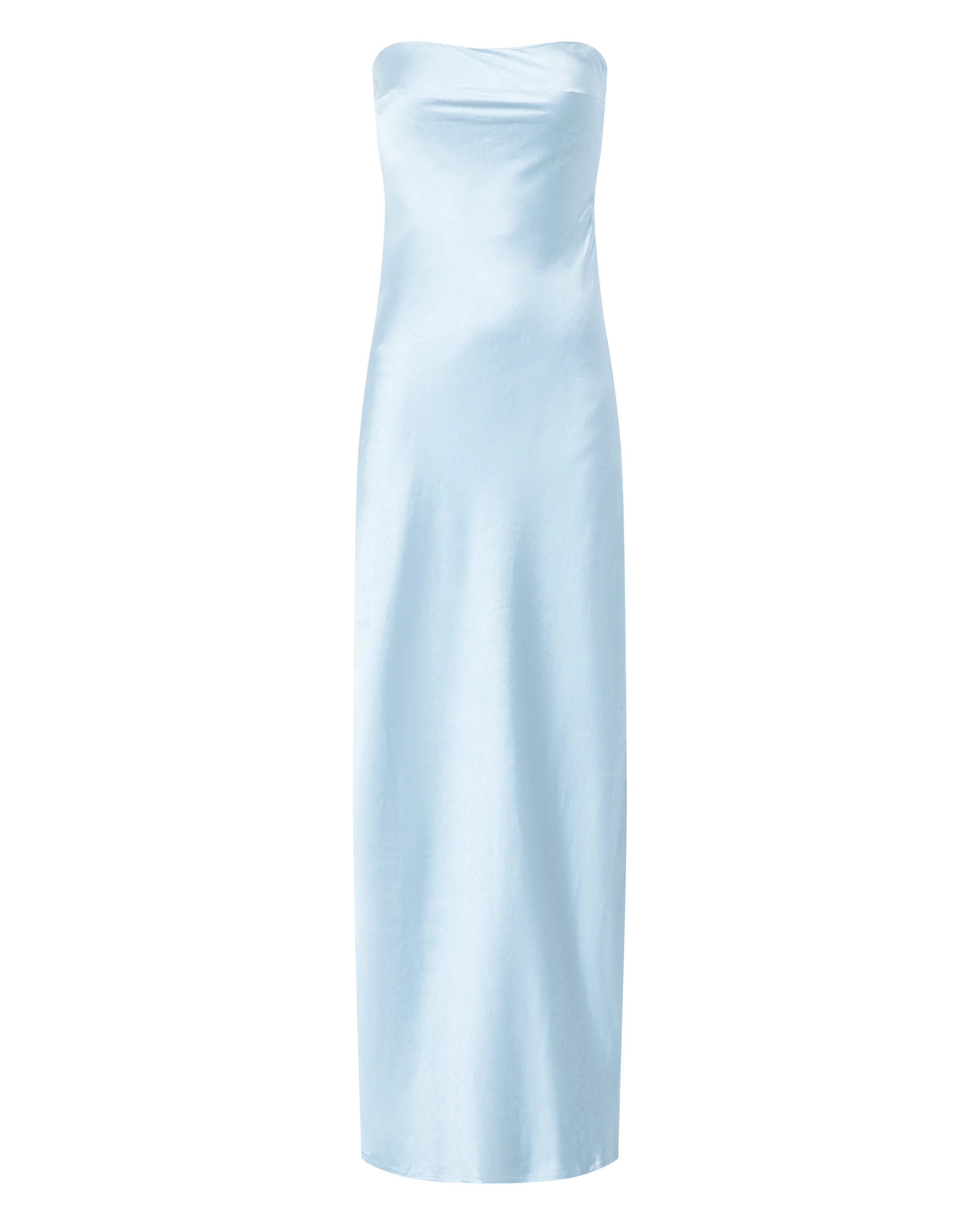 Charlita Maxi Dress - Strapless Cowl Back Satin Dress in Light Blue