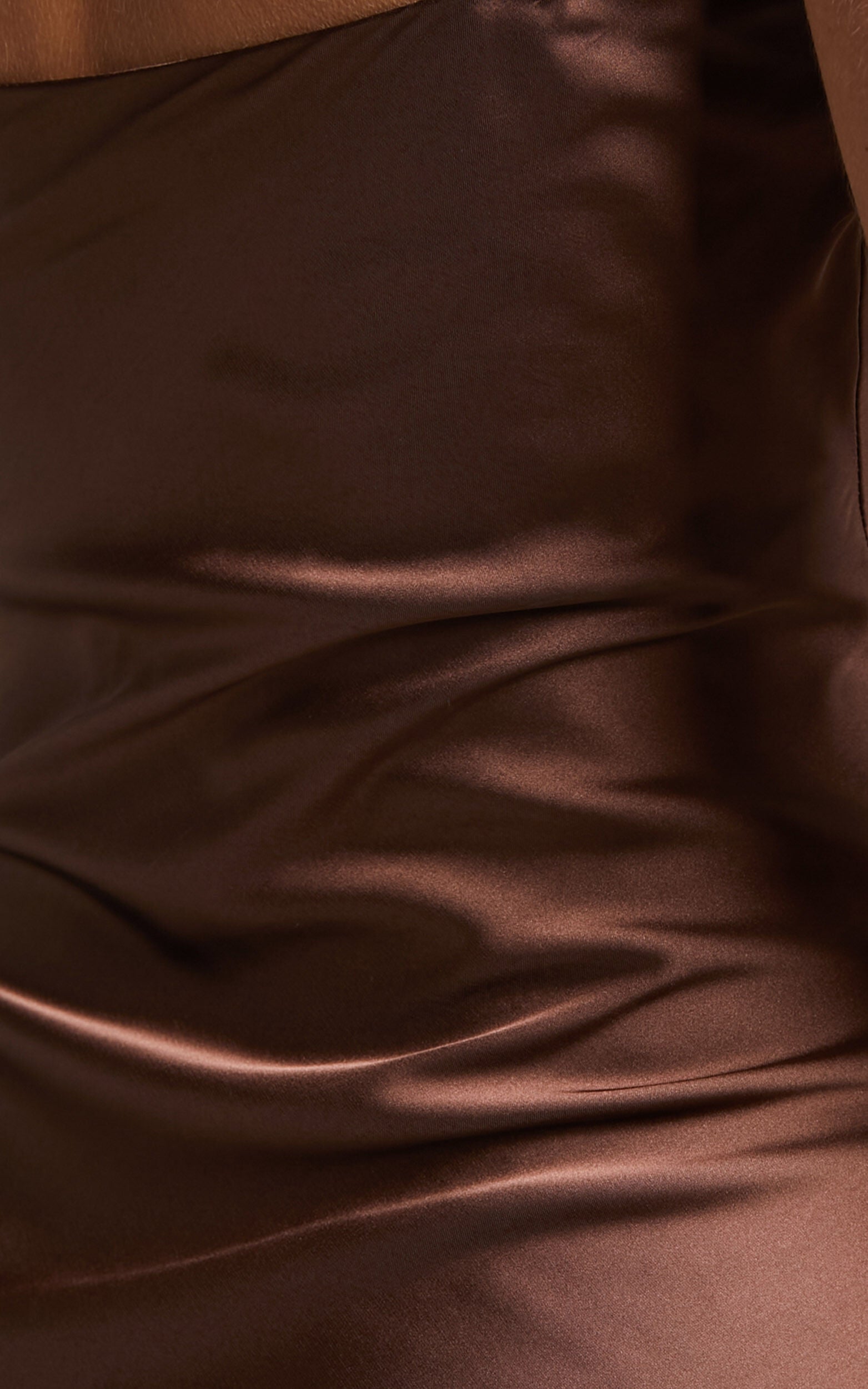 Flordeliza Midi Dress - Cowl Neck Thigh Slit Slip Dress in Chocolate