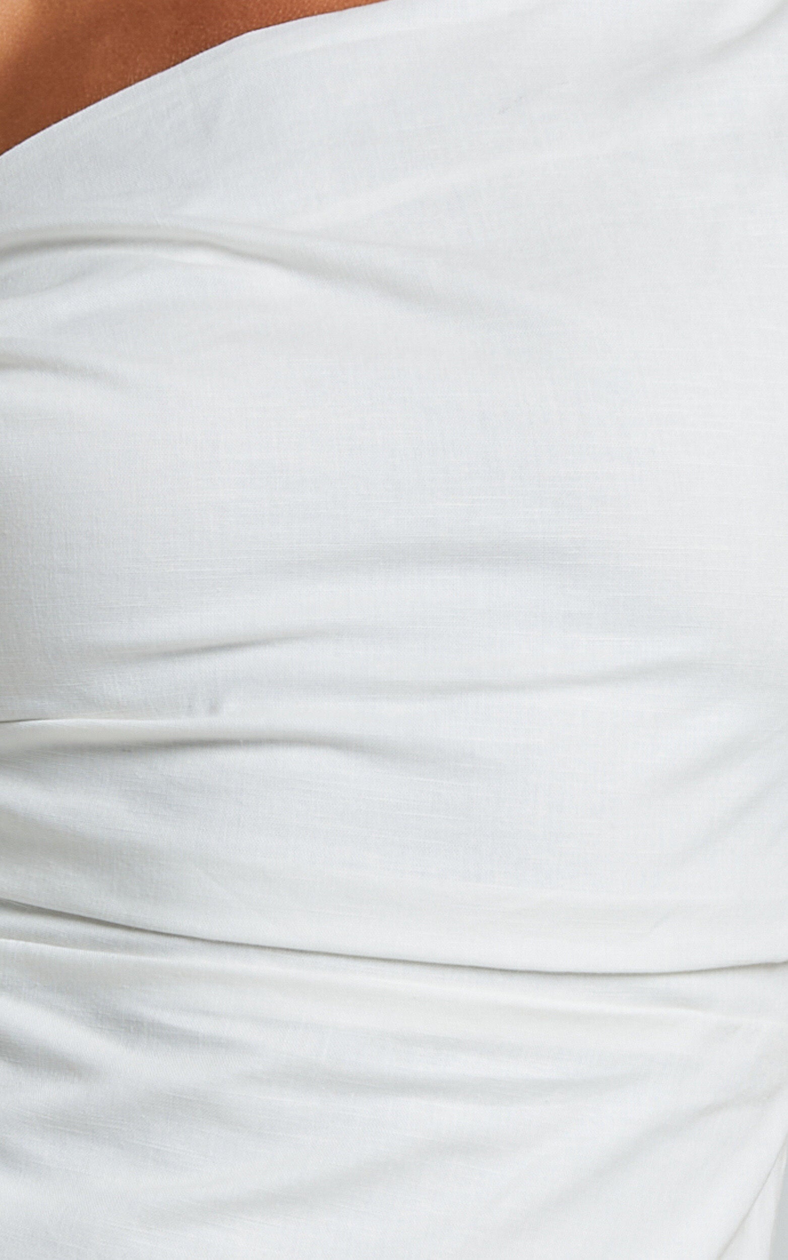 Jeofina Mini Dress - Off The Shoulder Linen Look Dress in White