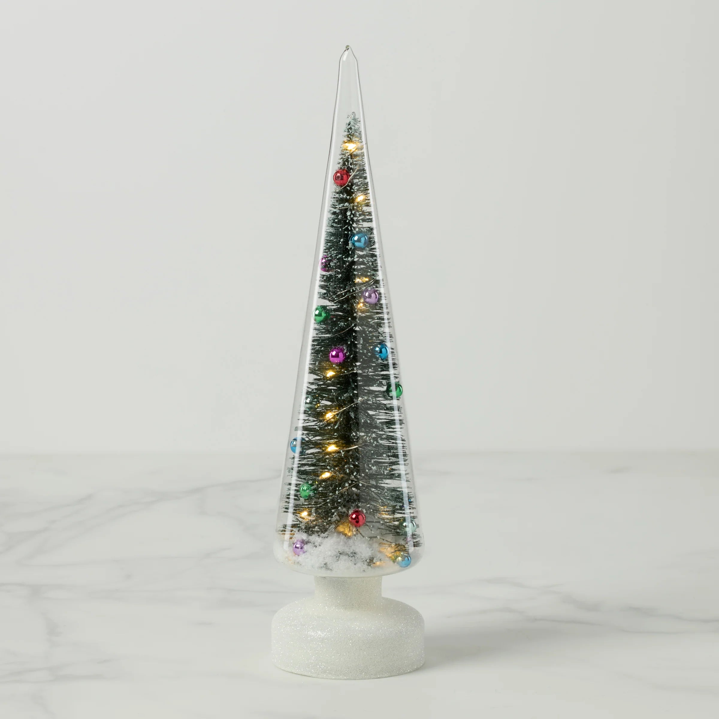 Snowy Wonderland LED Lit Brush Tree in Glass