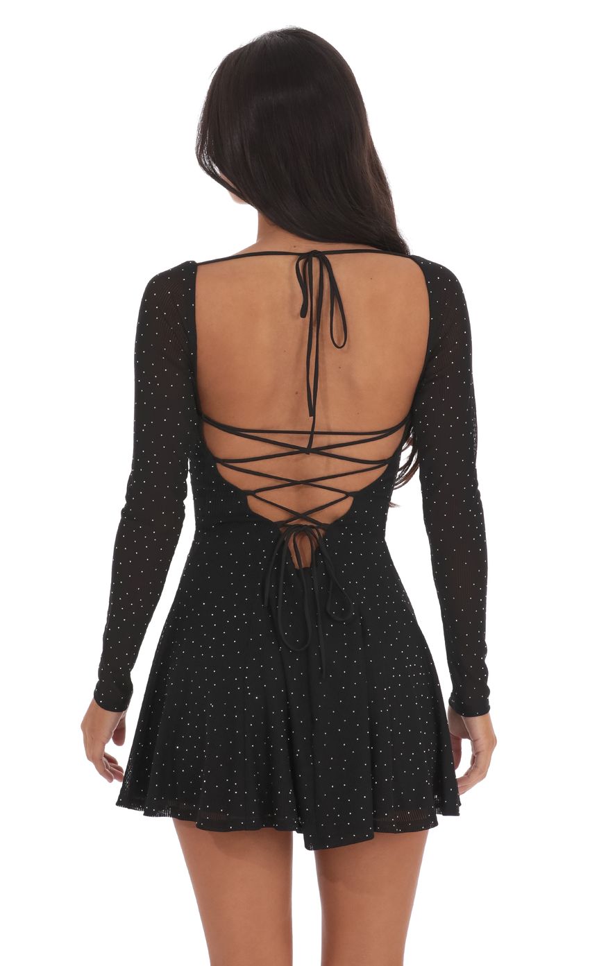 Rhinestone Draped Fit and Flare Dress in Black