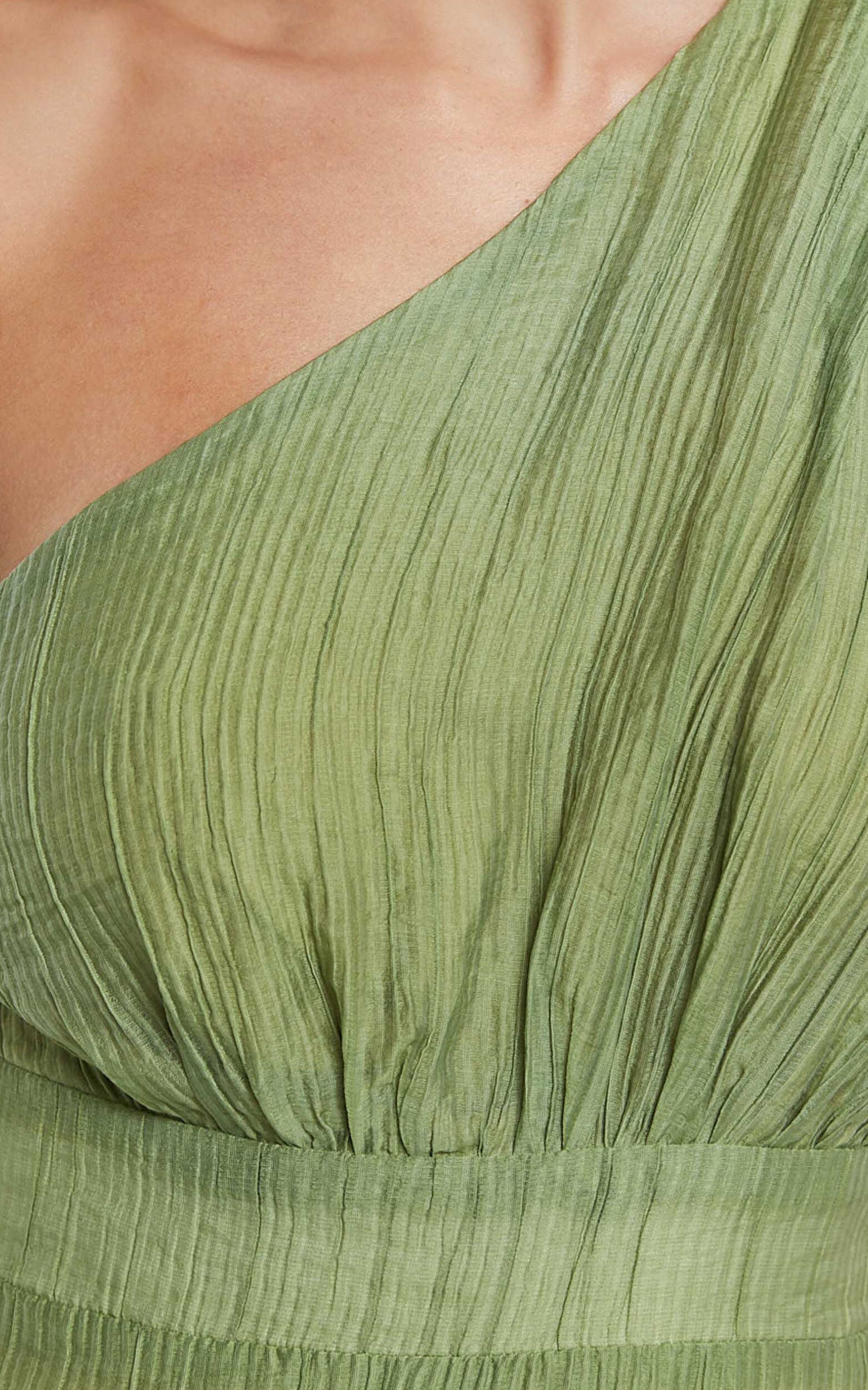 Edeline Midi Dress - One Shoulder Twist Tiered Dress in Olive