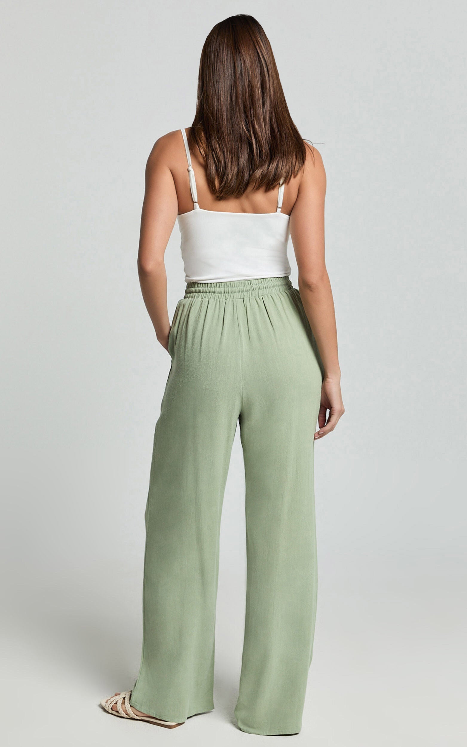 Kala Pants - Mid Waisted Relaxed Elastic Waist Pants in Sage