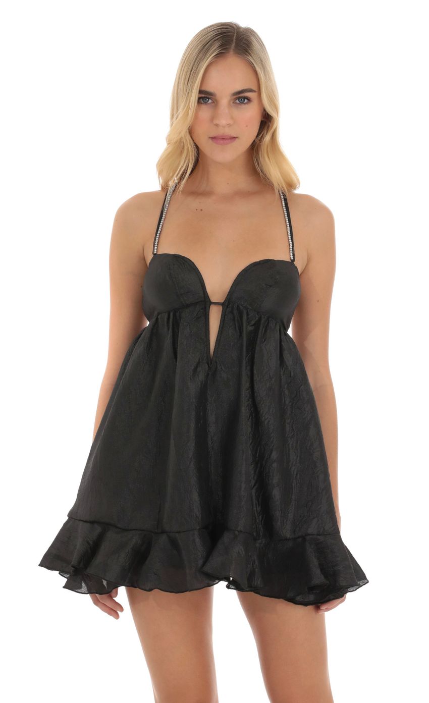 Rhinestone Babydoll Dress in Black
