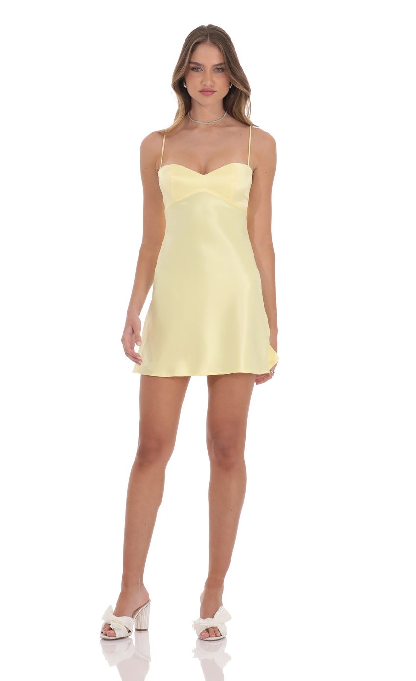 Satin Sweetheart Neck Dress in Yellow