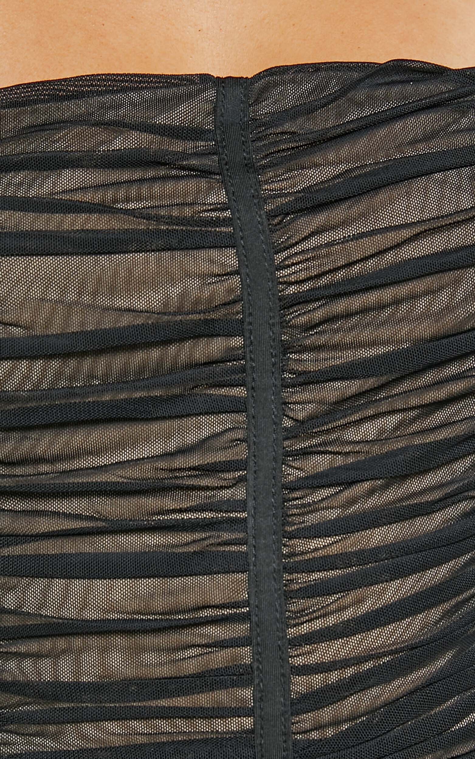 Isabella Bodysuit - Ruched Strapless Mesh Corset in Black