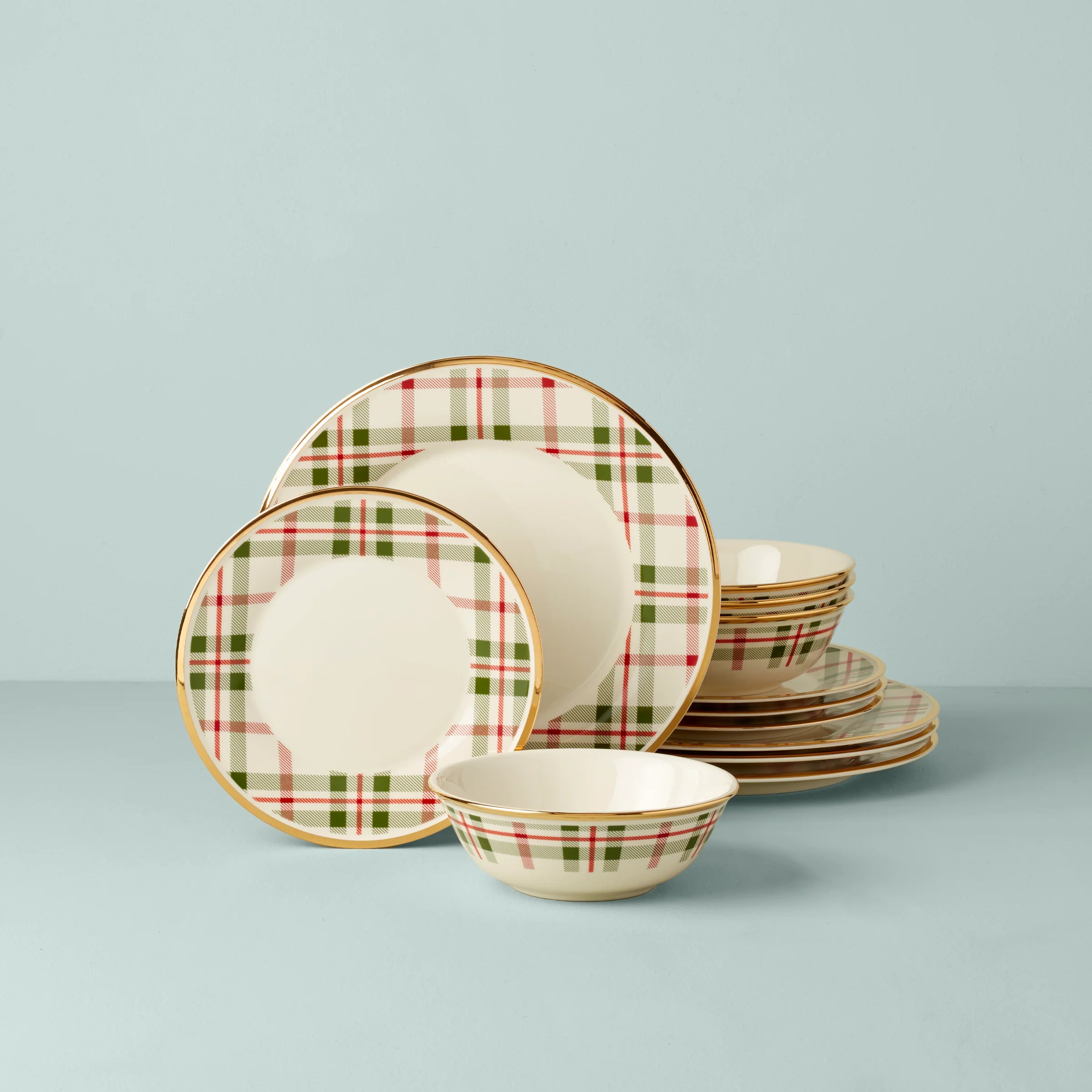 Holiday Plaid 12-Piece Dinnerware Set