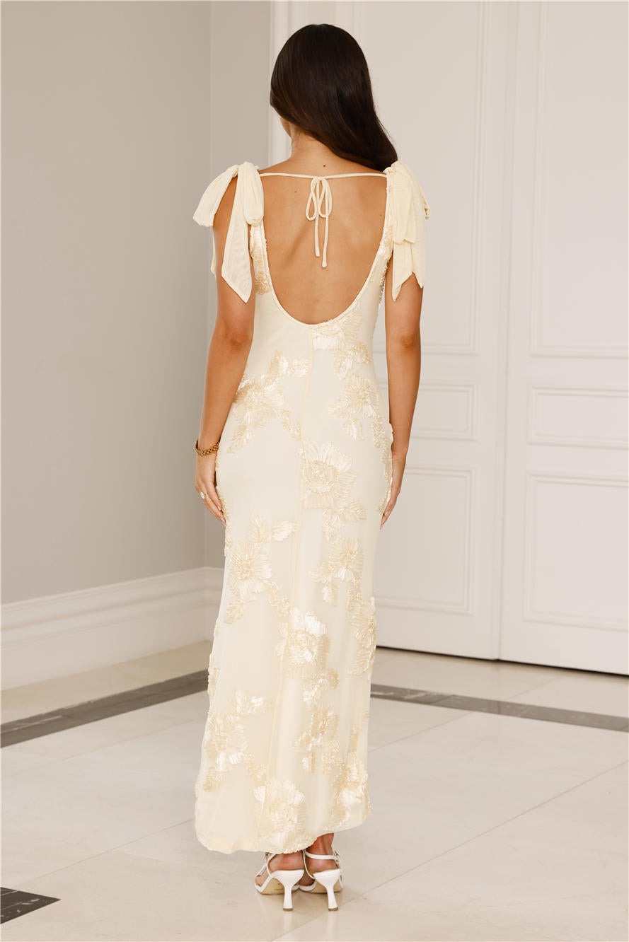 Golden Doll Mesh Maxi Dress Yellow