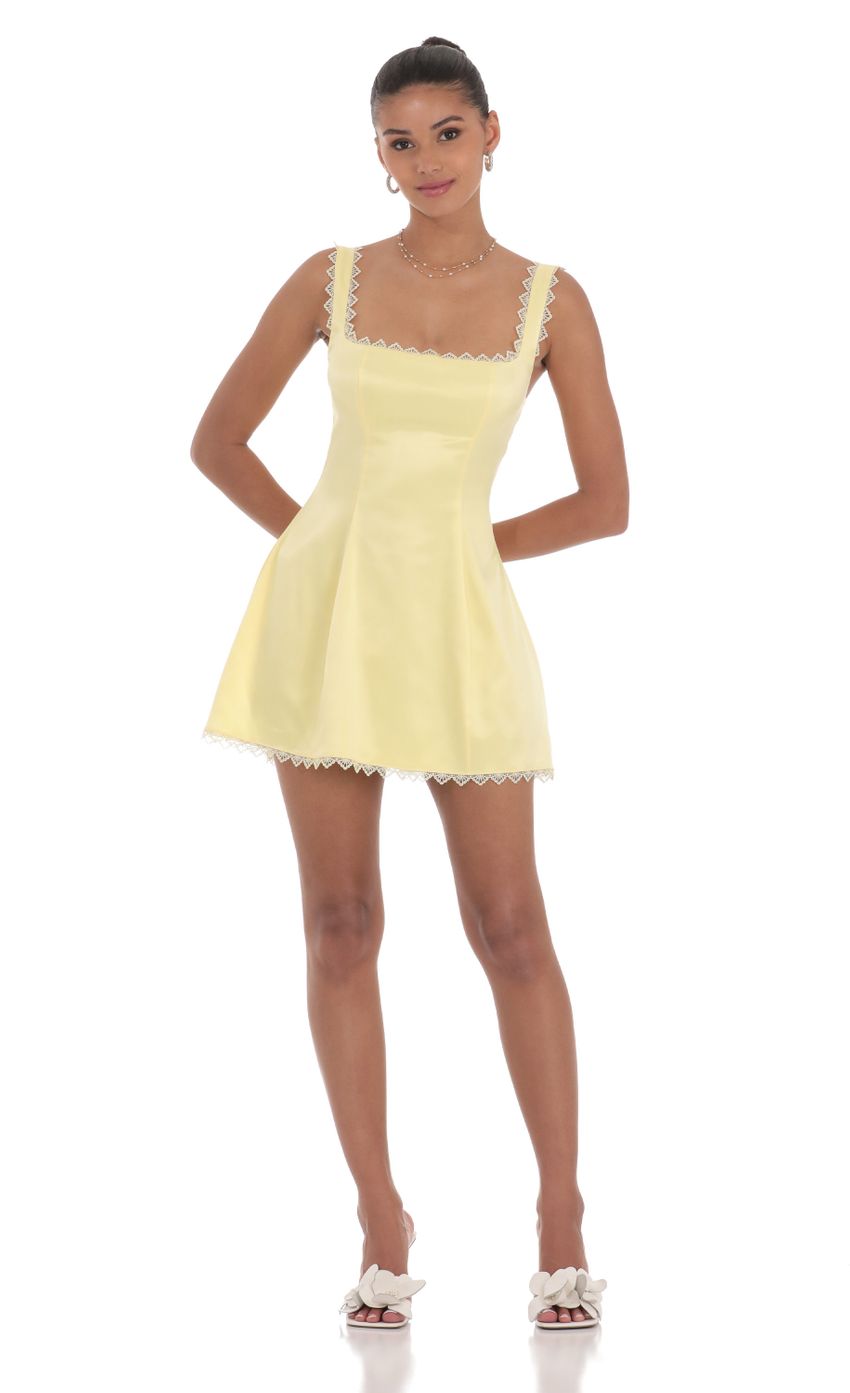 Satin Embroidered Fit and Flare Dress in Yellow