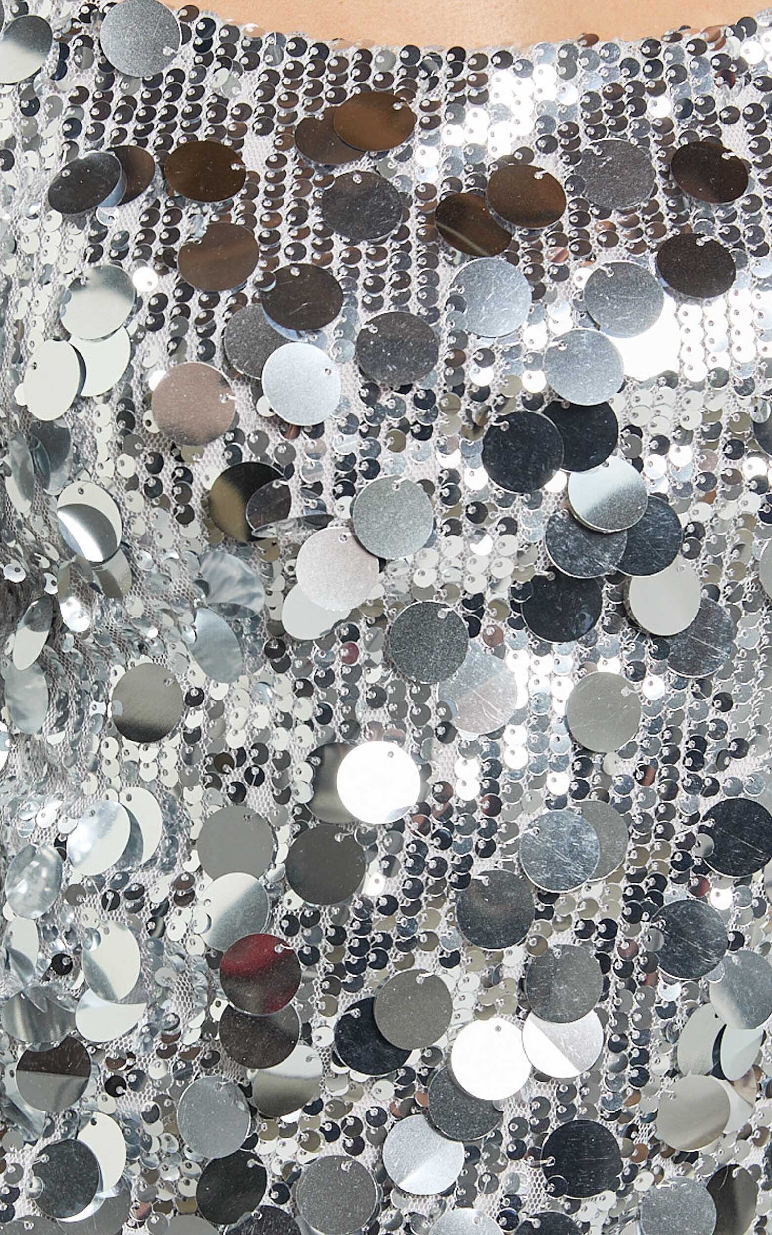 Selena Mini Dress - Flare Sleeve Disc Sequin Dress in Silver