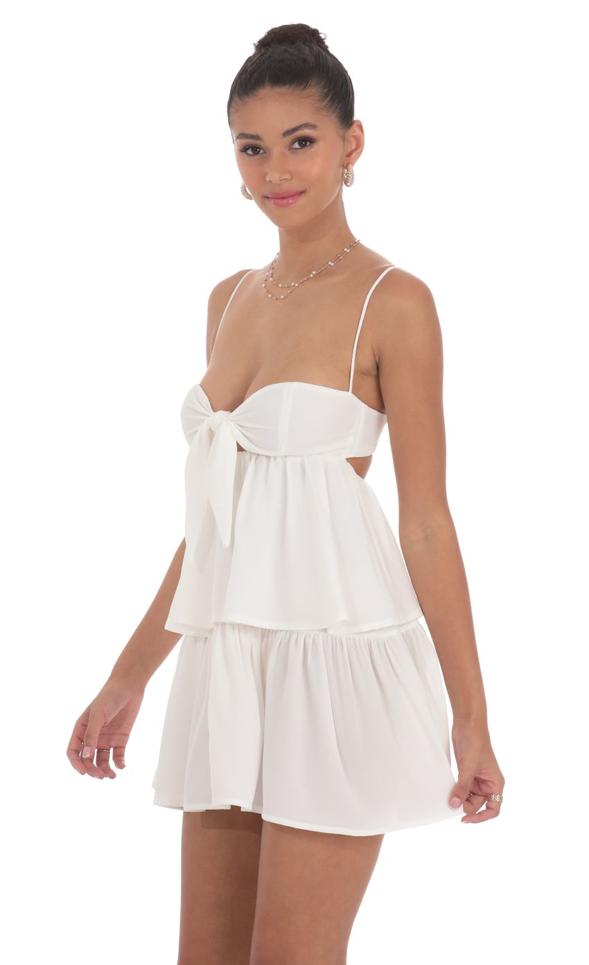 Ruffle Front Tie Dress in White