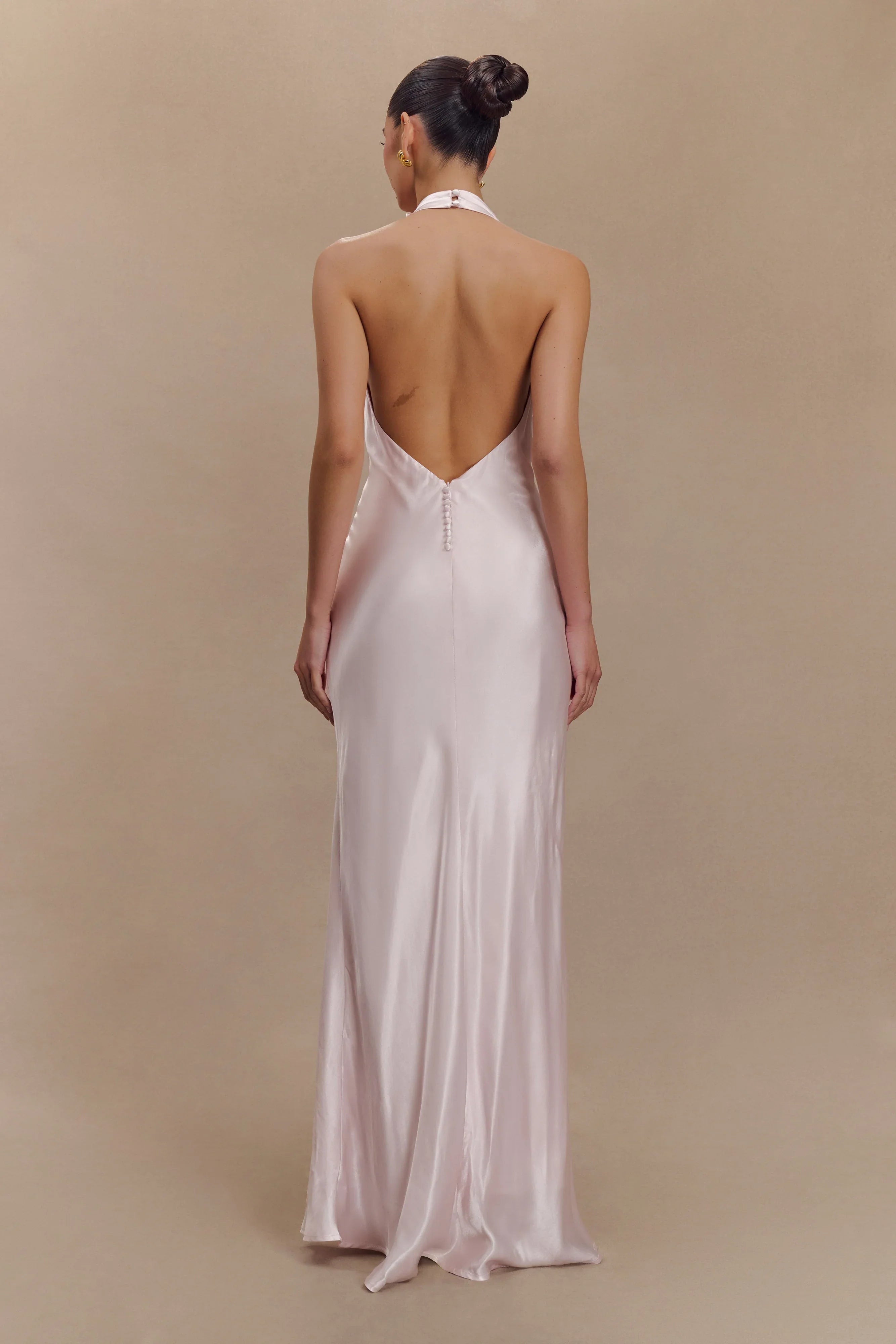 Esther Iridescent Satin Cowl Maxi Dress - Pale Pink