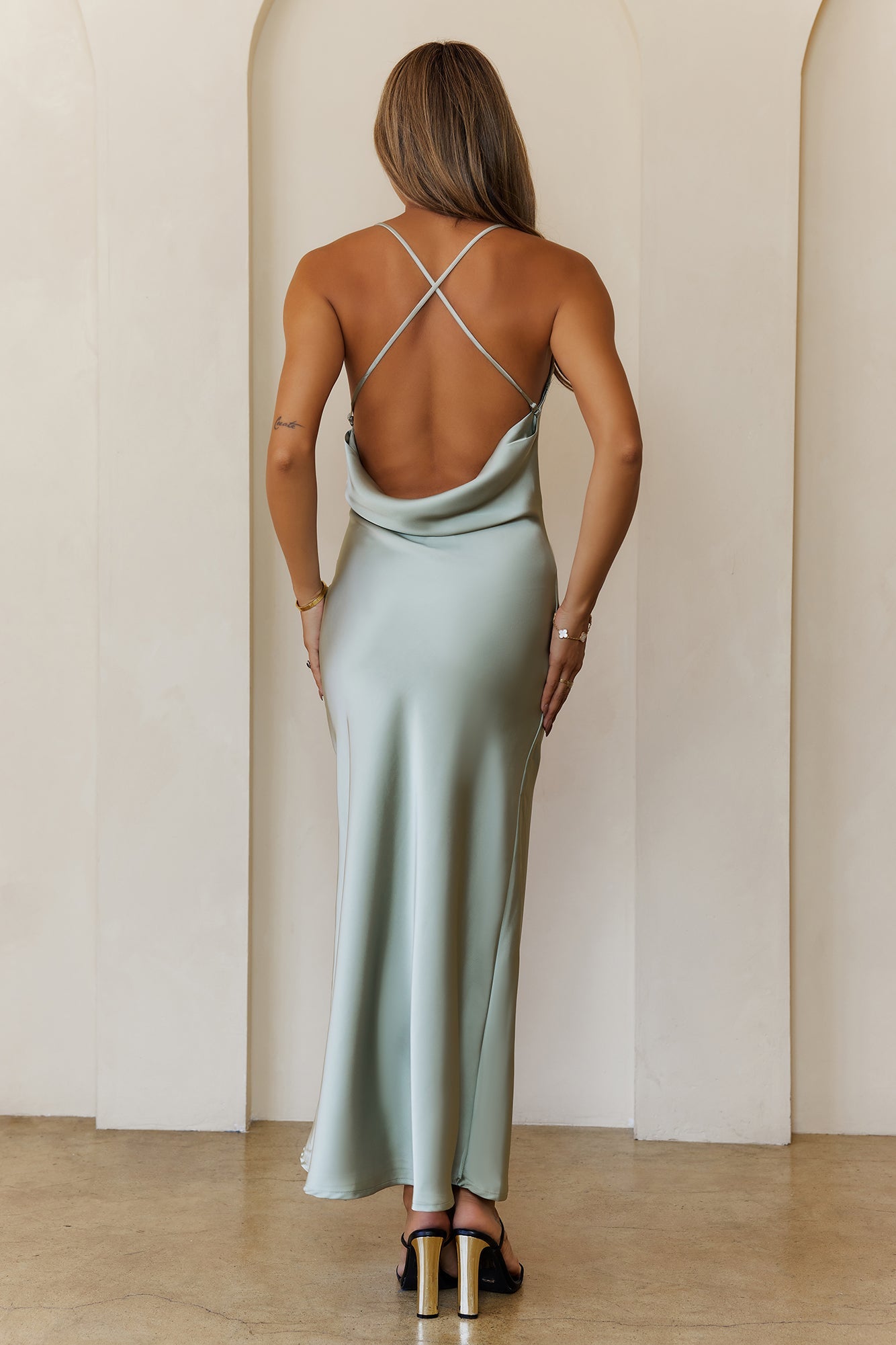 Satin Stargazer Maxi Dress Khaki