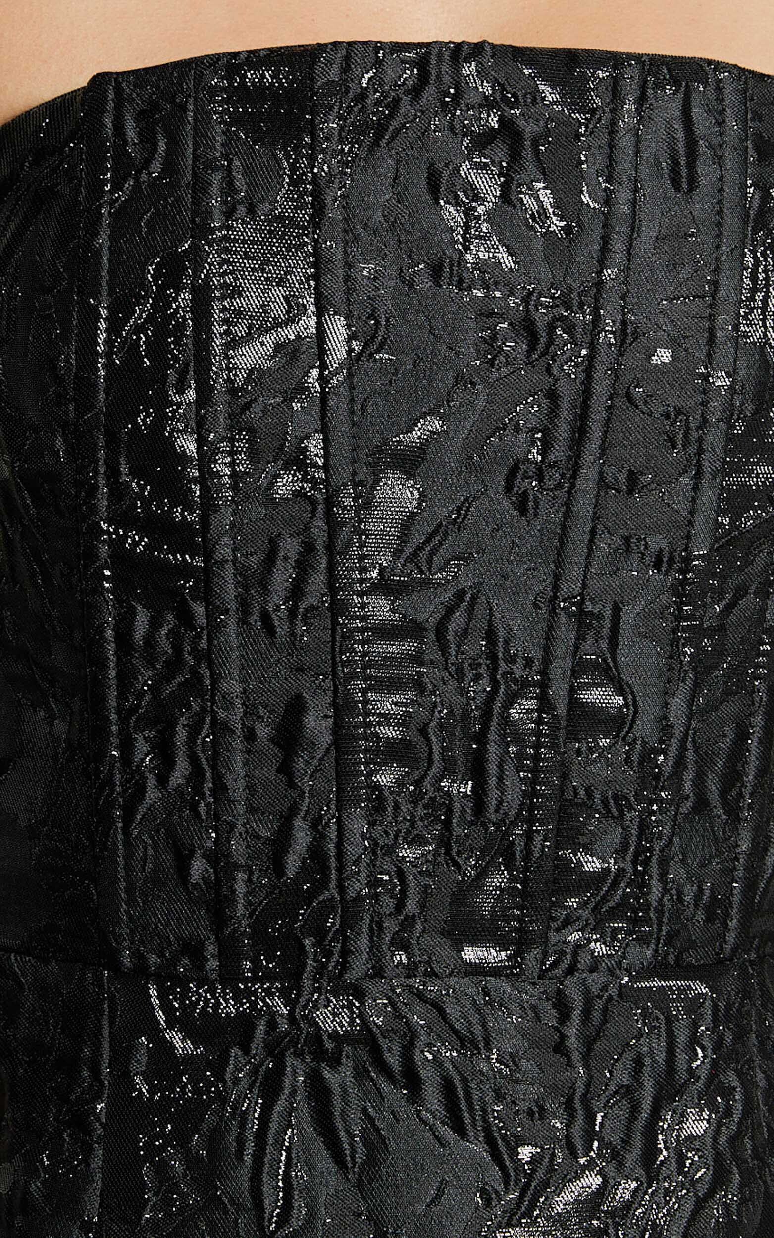 Willa Mini Dress - Jacquard Strapless Corset Dress in Black