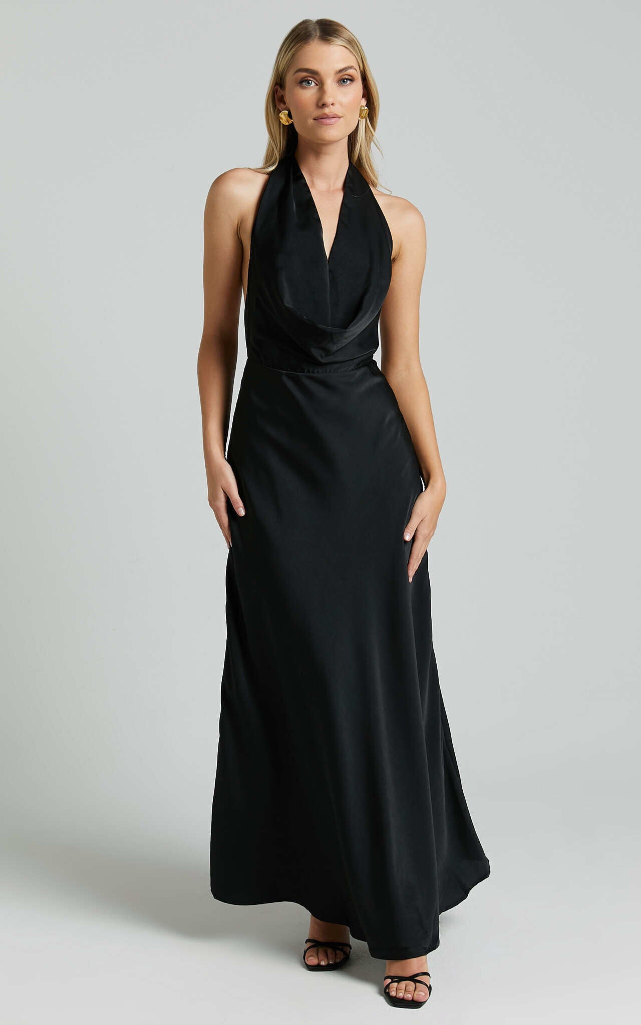 Helen Maxi Dress - Cowl Neck Slip in Black