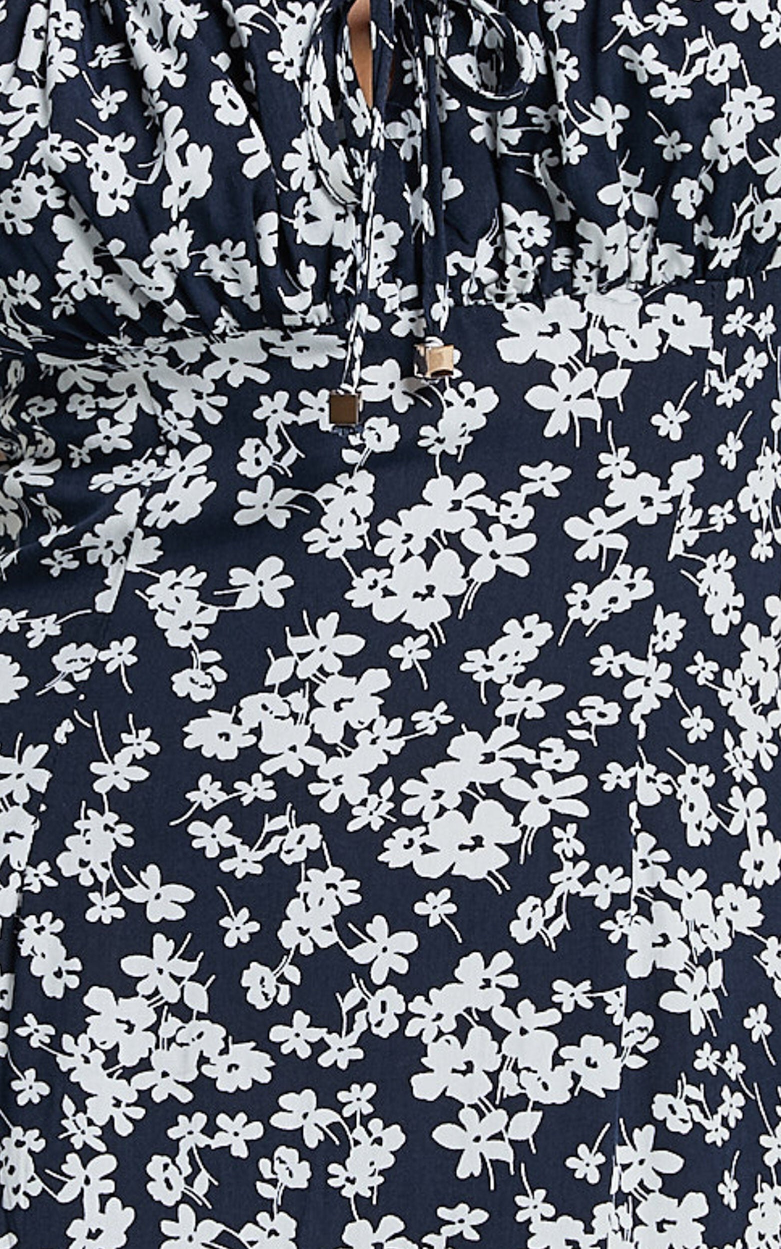 Ely Midi Dress - Strappy Ruched Bust Side Split Dress in Navy Floral