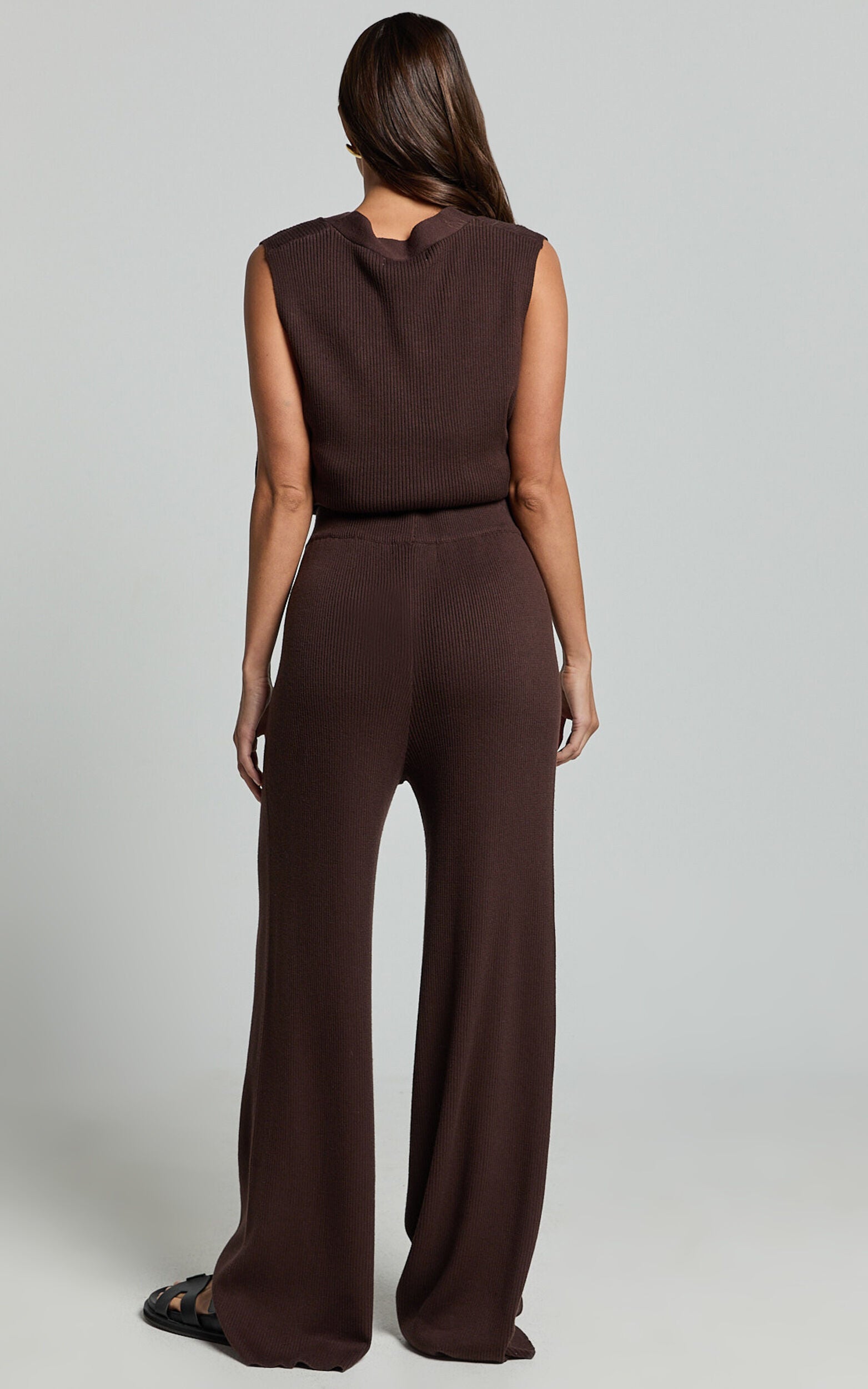 Sasha Pants - Knitted High Waist Wide Leg Pants in Chocolate