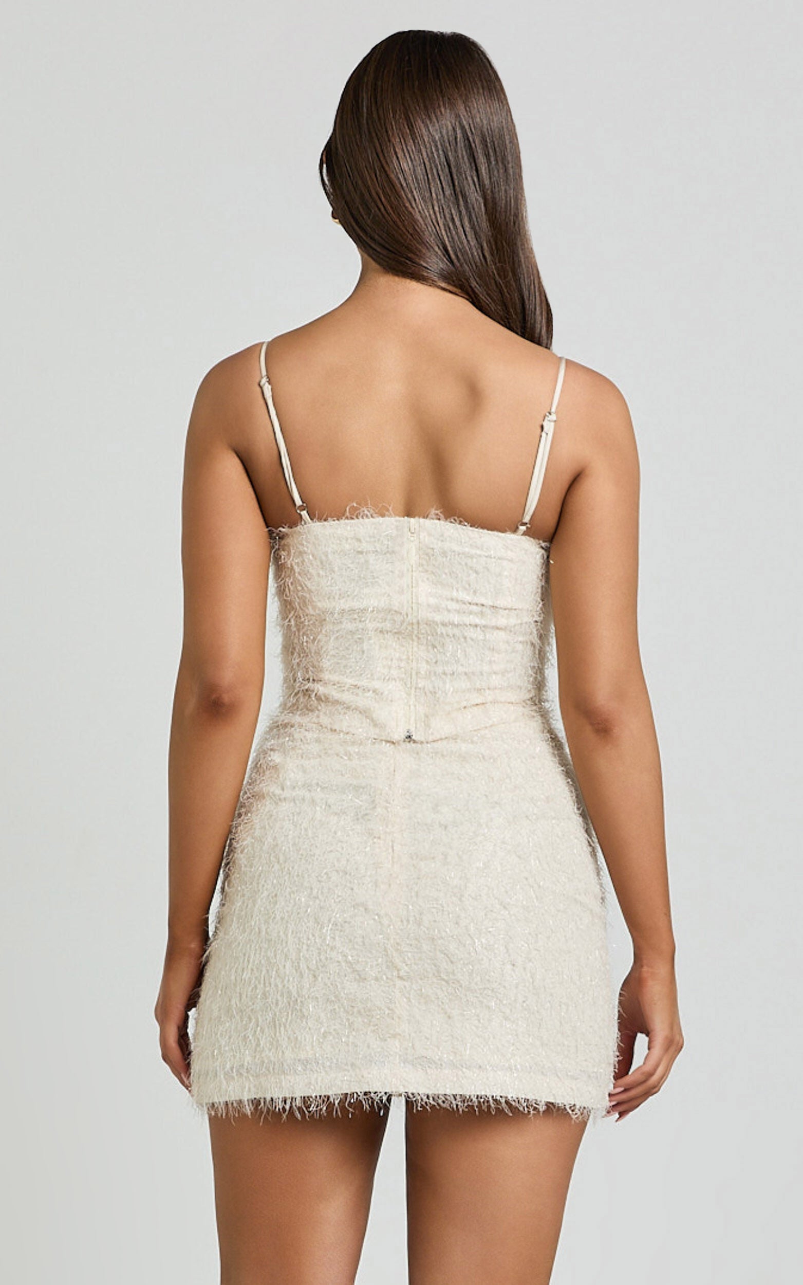 Frida Mini Skirt - High Waisted A Line Fluffy Skirt in Cream