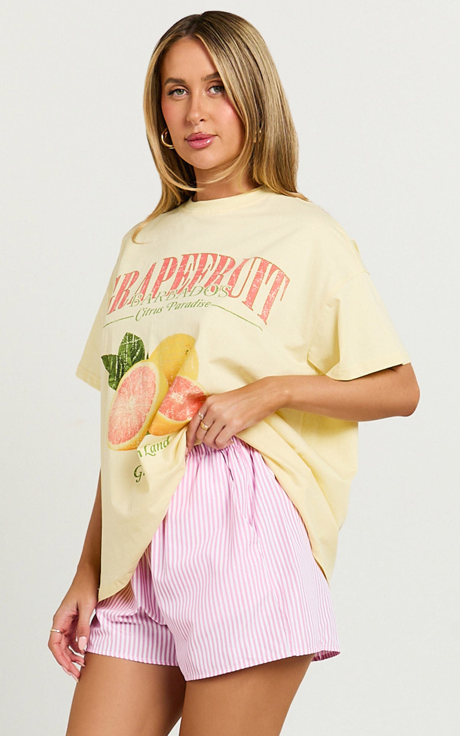Duffy Two Piece Set - Grapefruit Paradise T-shirt Set in Yellow/Pink