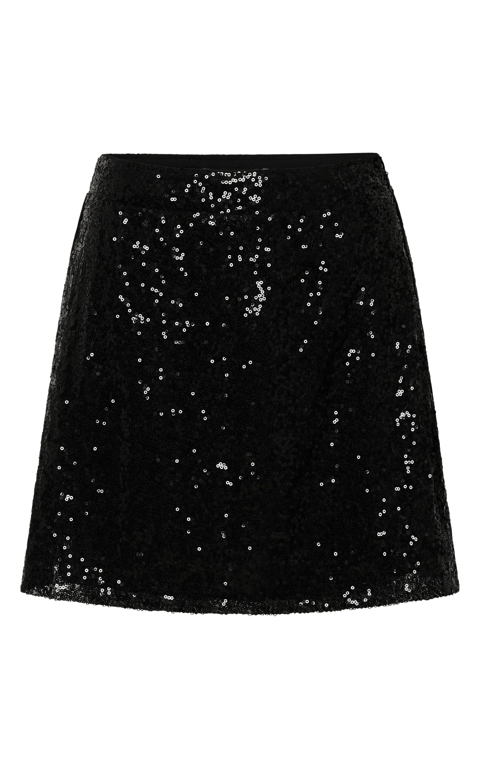 Elswyth Mini Skirt - Side Split Sequin Skirt in Black Sequin