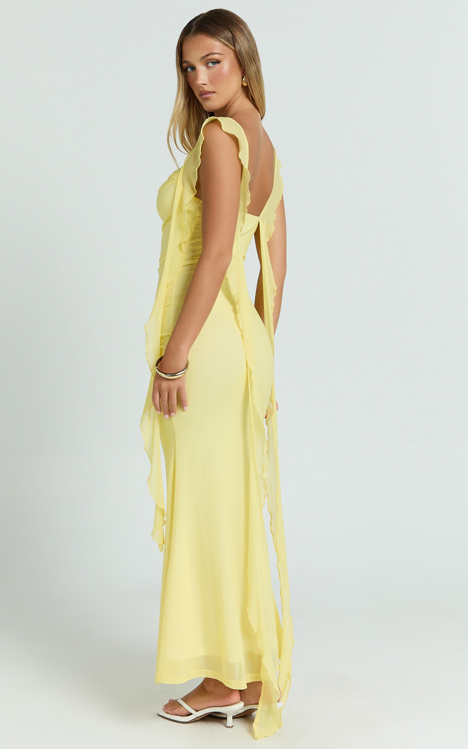 Rosha Maxi Dress - Ruffle Strap Dress in Butter