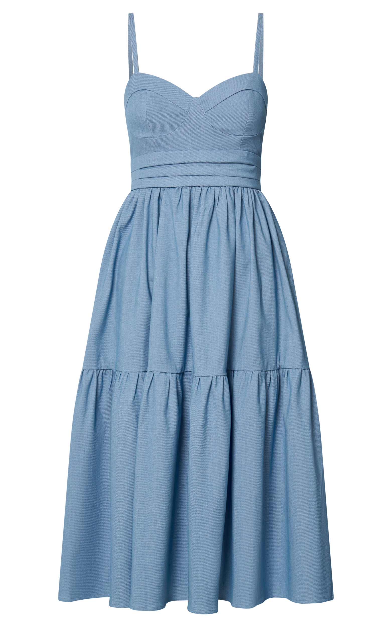 Gem Midi Dress - Strappy Sweetheart Tier Dress in Light Blue