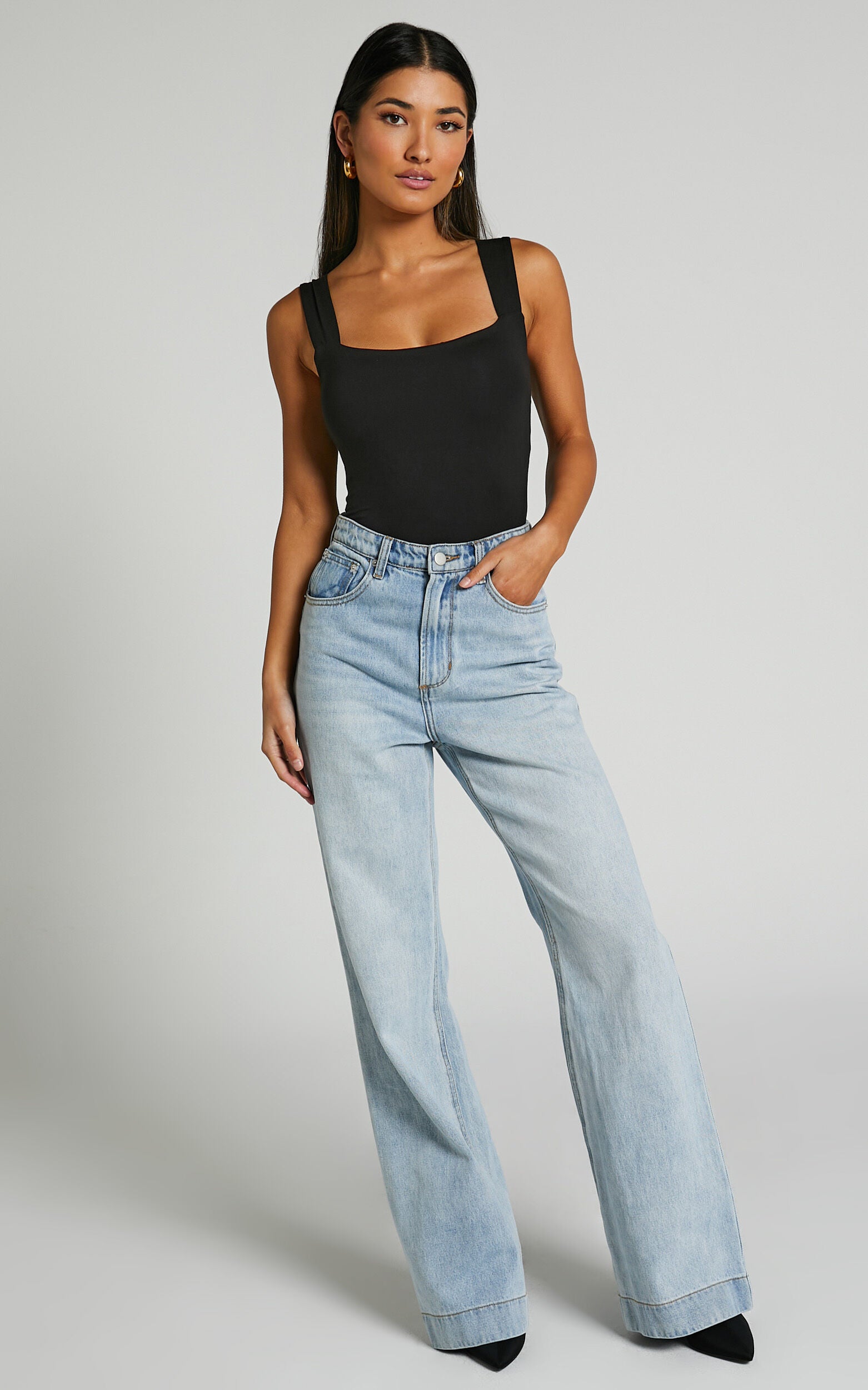 Off My Back Bodysuit - Square Neck Bodysuit in Black