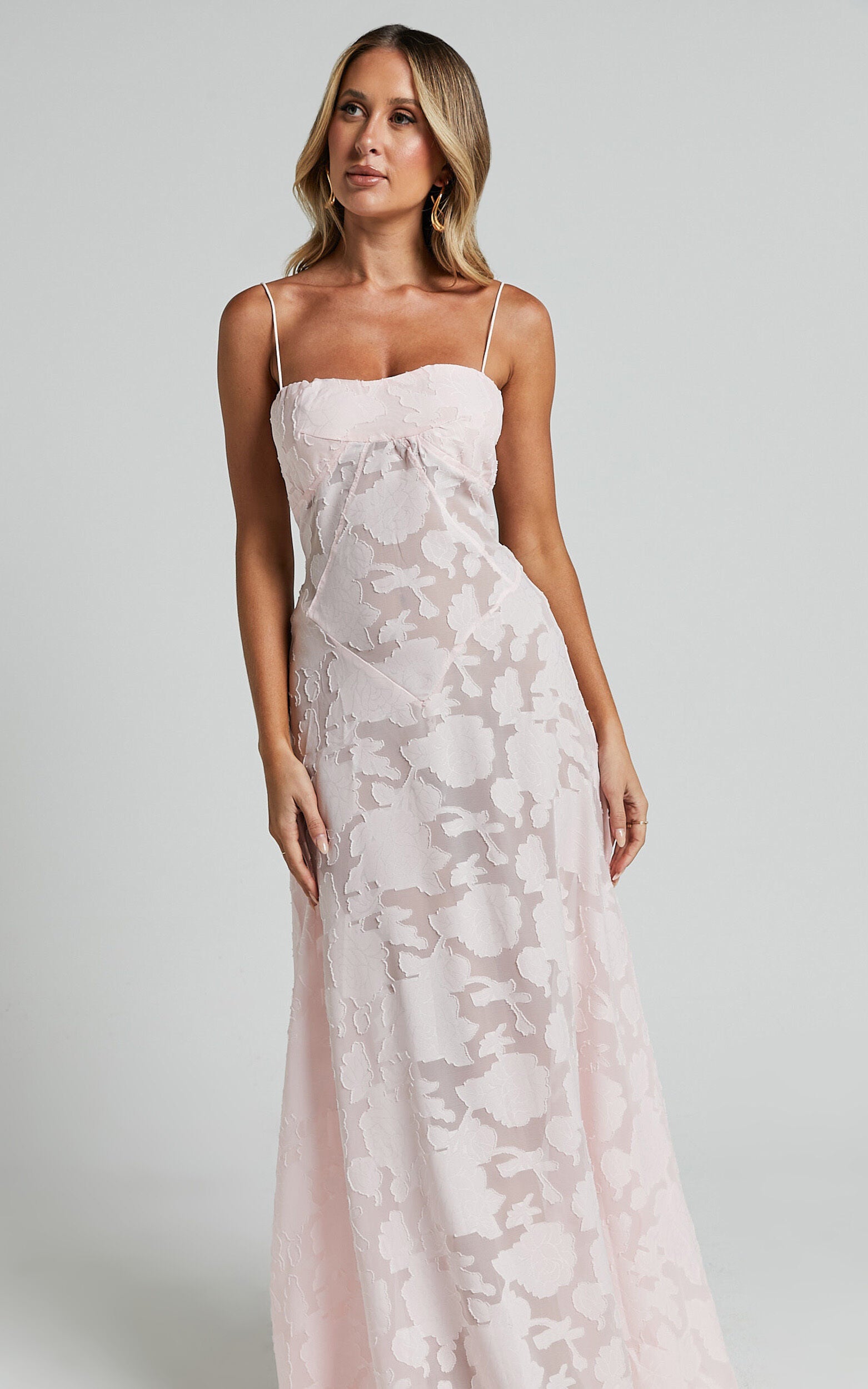 Lily Maxi Dress - Sheer Jacquard Maxi Dress in Pink