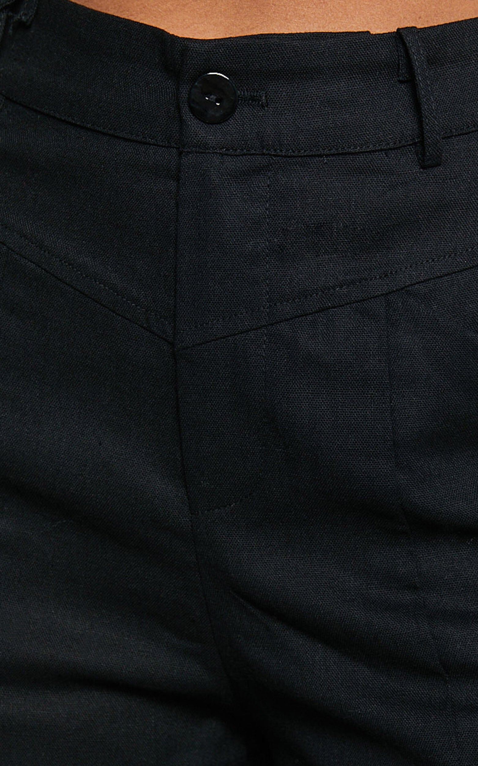 Skye Pants - Linen High Waisted Seam Detail Pants in Black