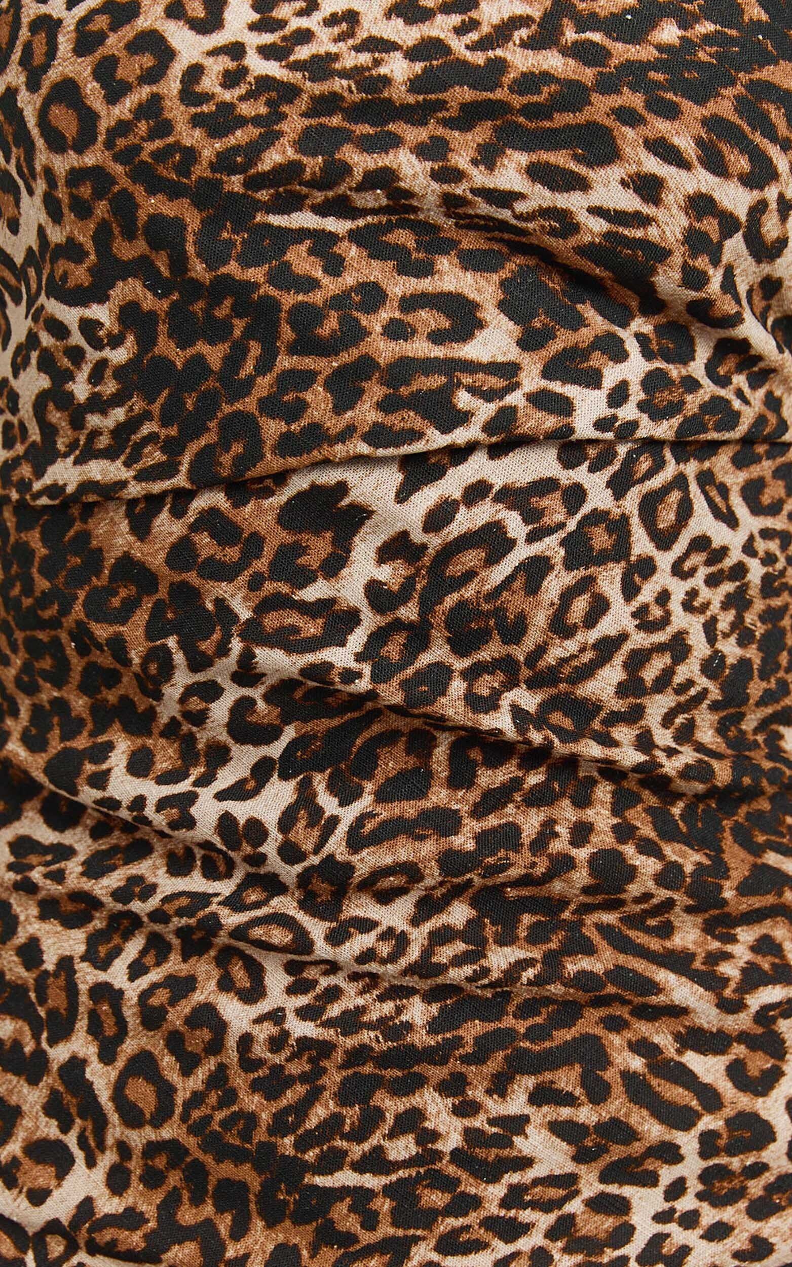 Lloyd Mini Linen Dress - Square Neck Tie Back Dress in Tonal Leopard