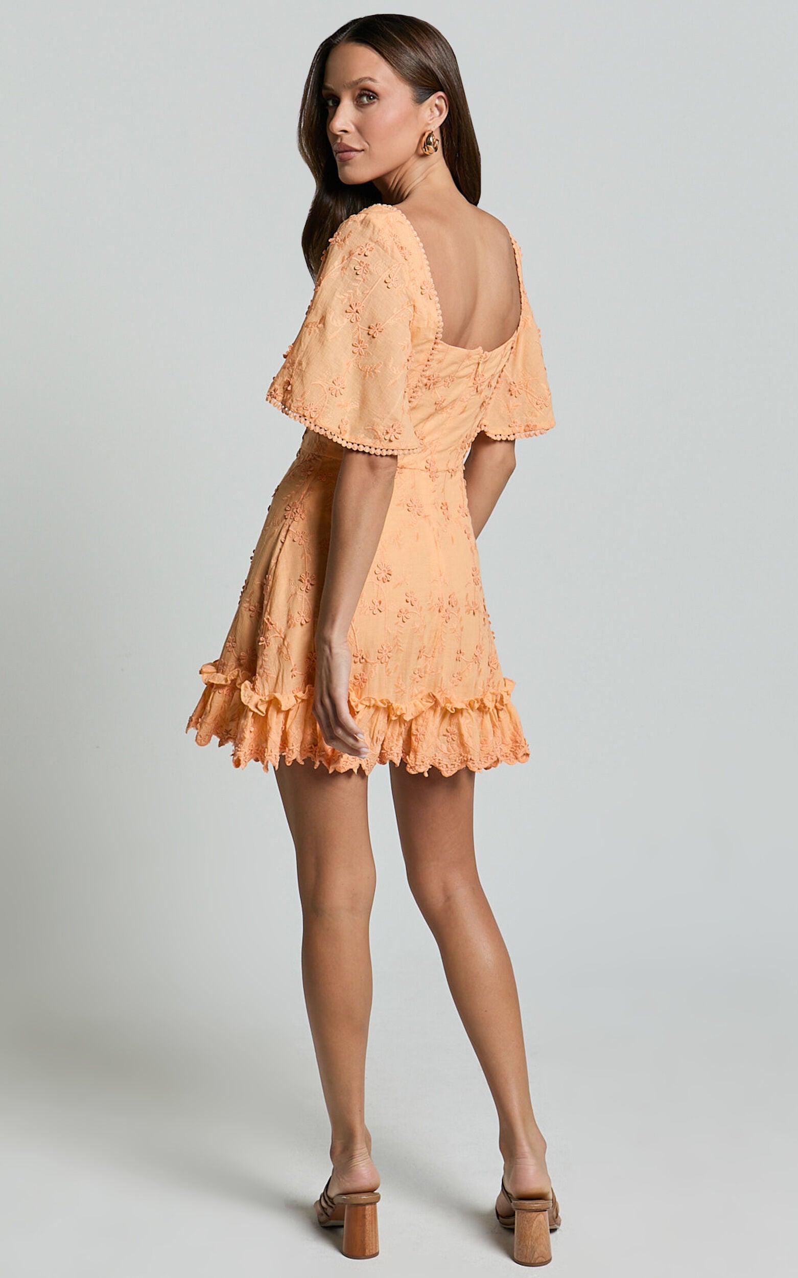 Fancy A Spritz Mini Dress - Square Neck Dress in Peach Fuzz