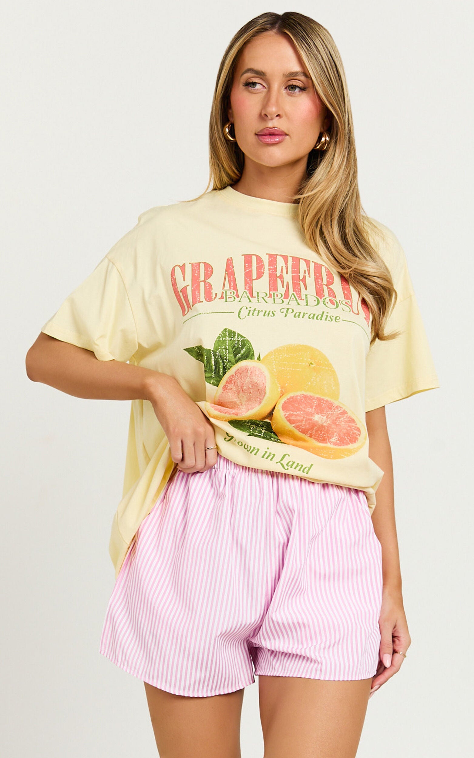 Duffy Two Piece Set - Grapefruit Paradise T-shirt Set in Yellow/Pink