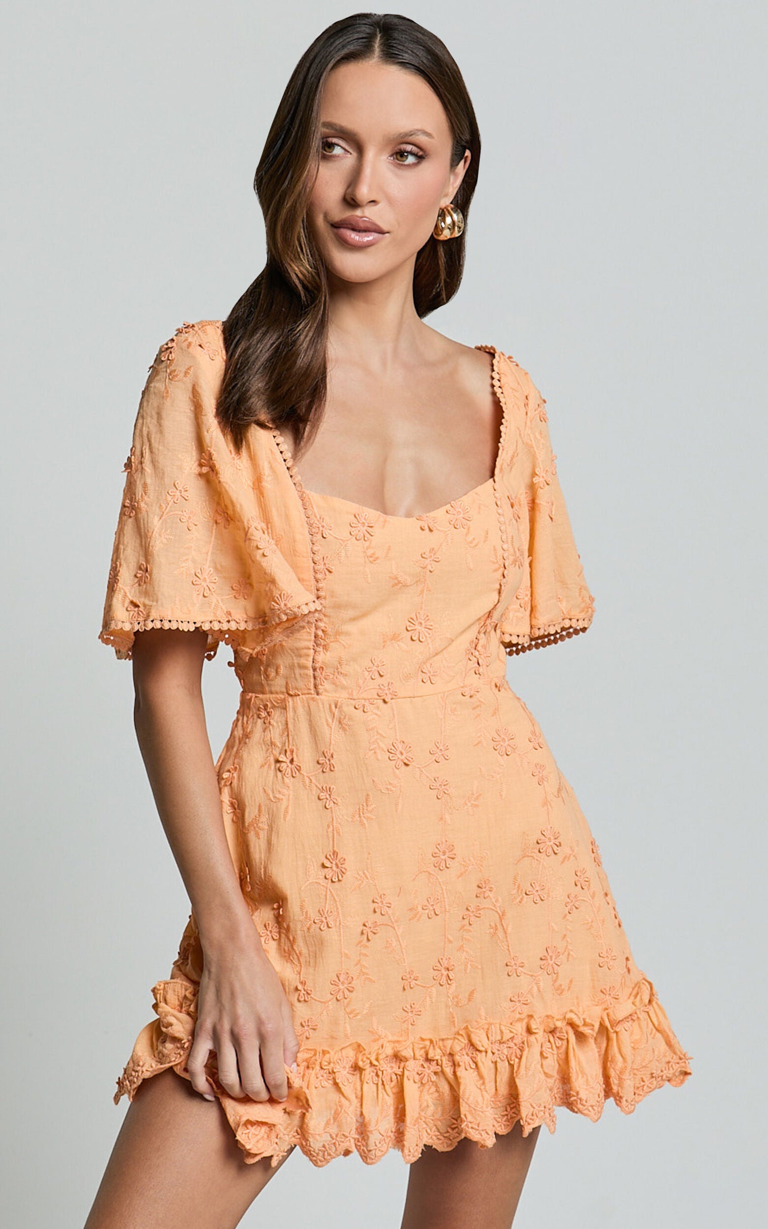 Fancy A Spritz Mini Dress - Square Neck Dress in Peach Fuzz