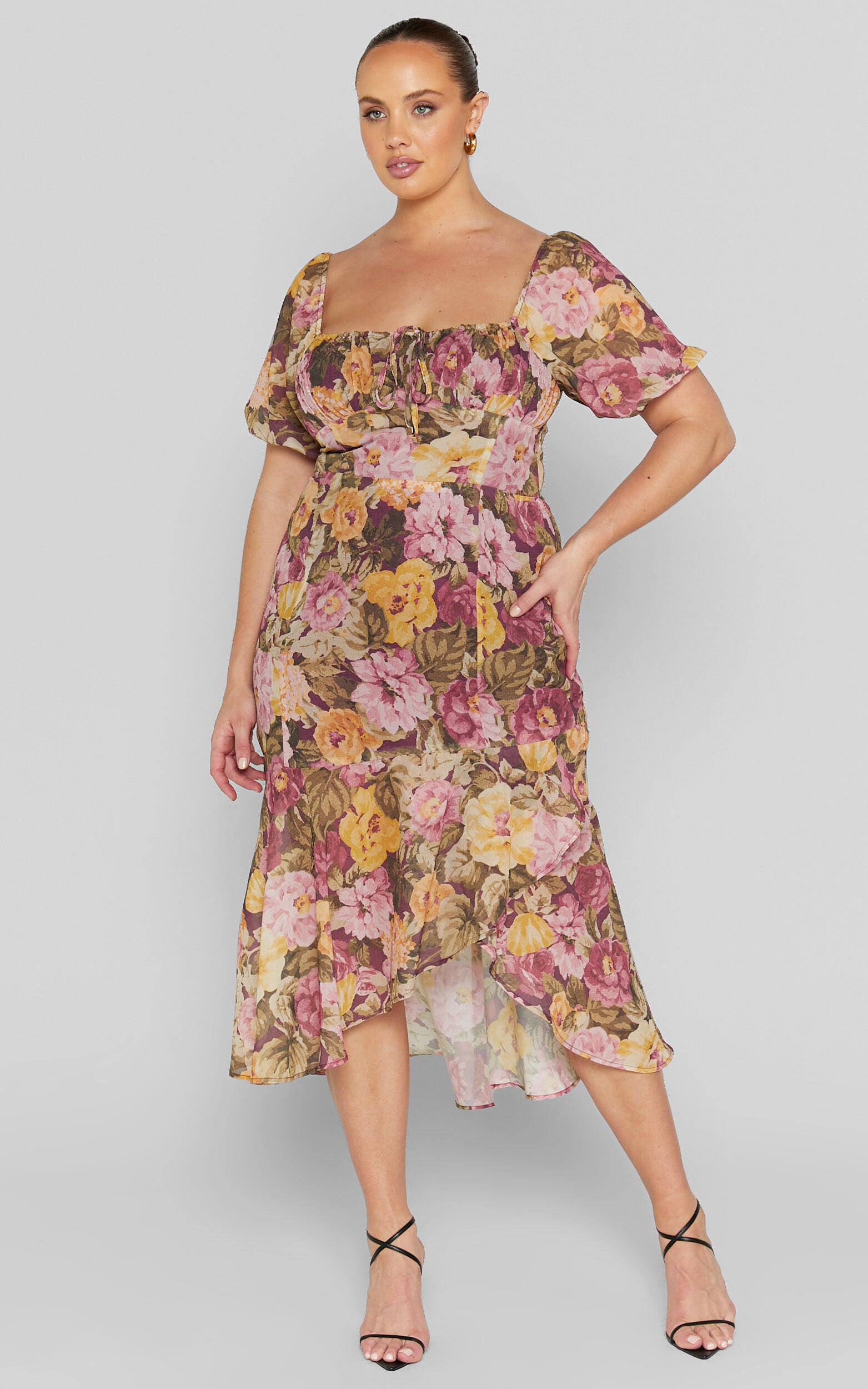 Jasalina Midi Dress - Puff Sleeve Dress in Classic Floral