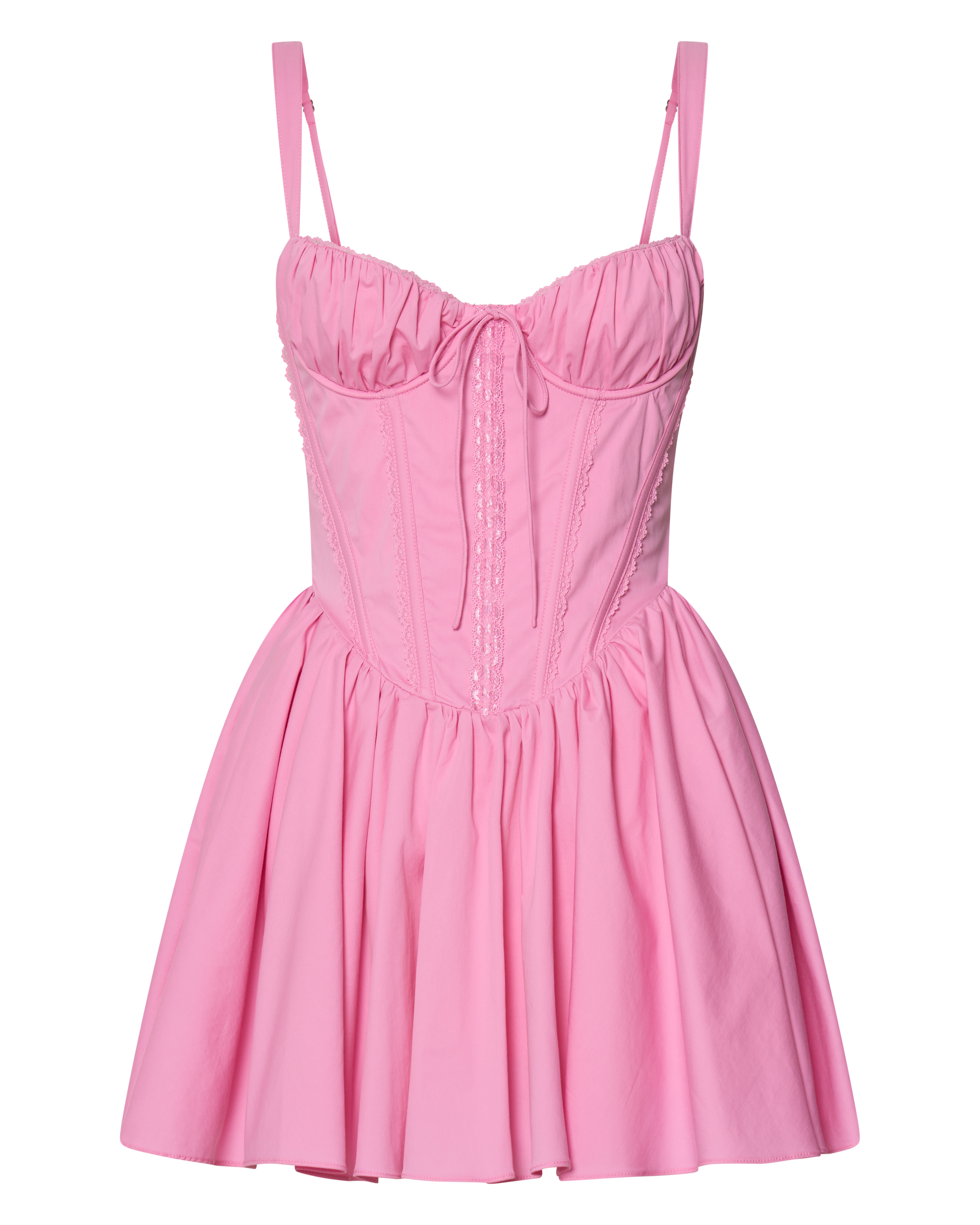 Jenna Mini Dress - Corset Lace Trim Flared Dress in Musk Pink