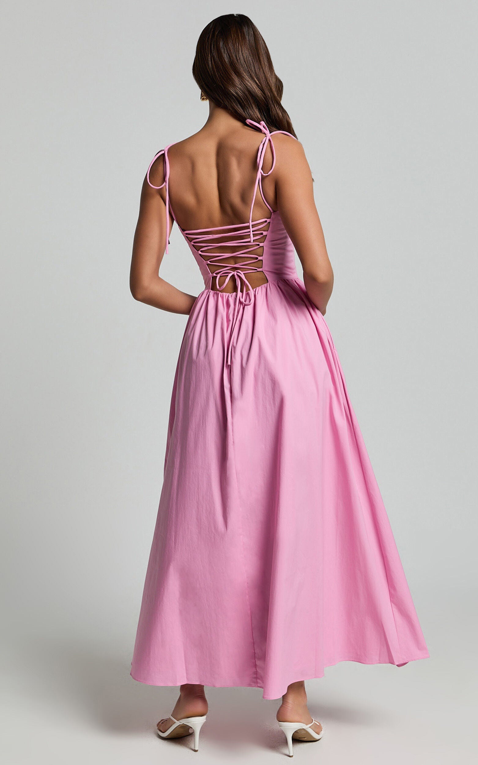 Holly Midi Dress - Corset Lace Up Dress with Split in Musk Pink