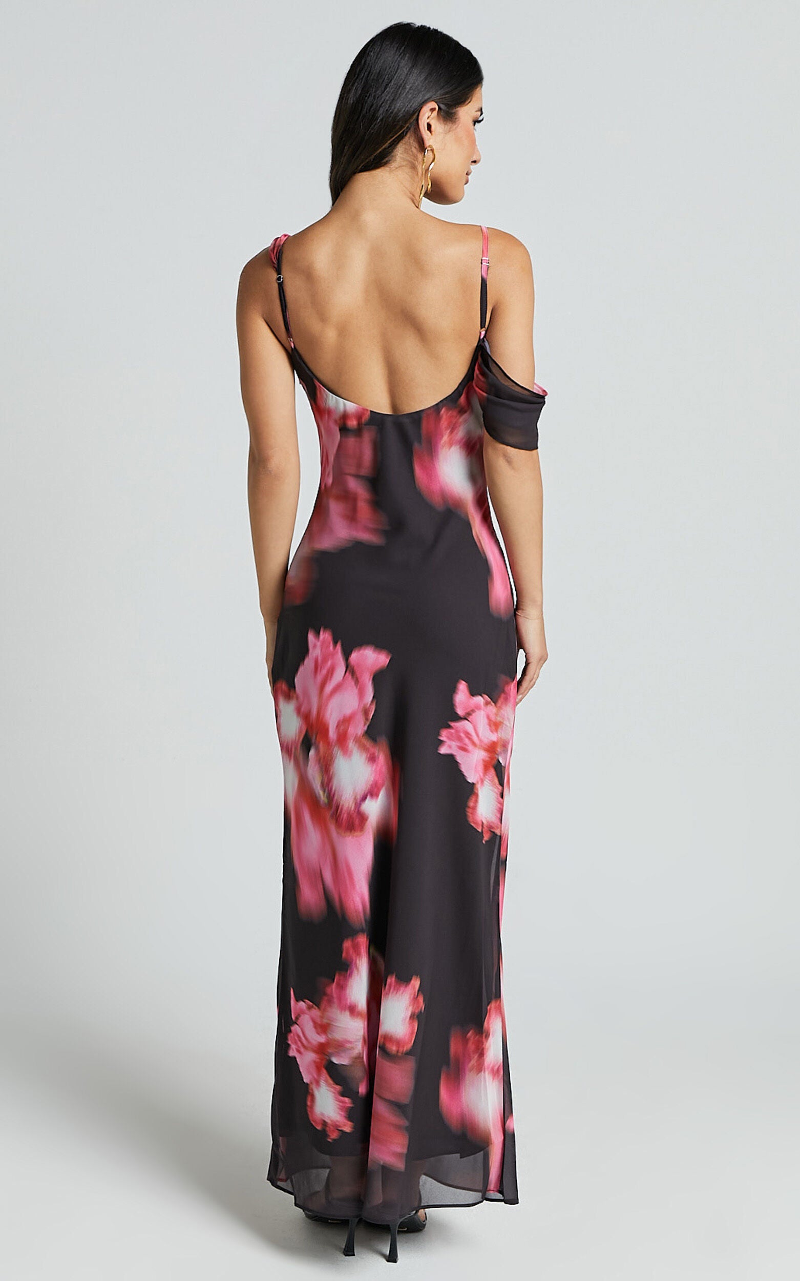 Jeanie Maxi Dress - Cowl Neck One Shoulder Slip Dress in Daze Print