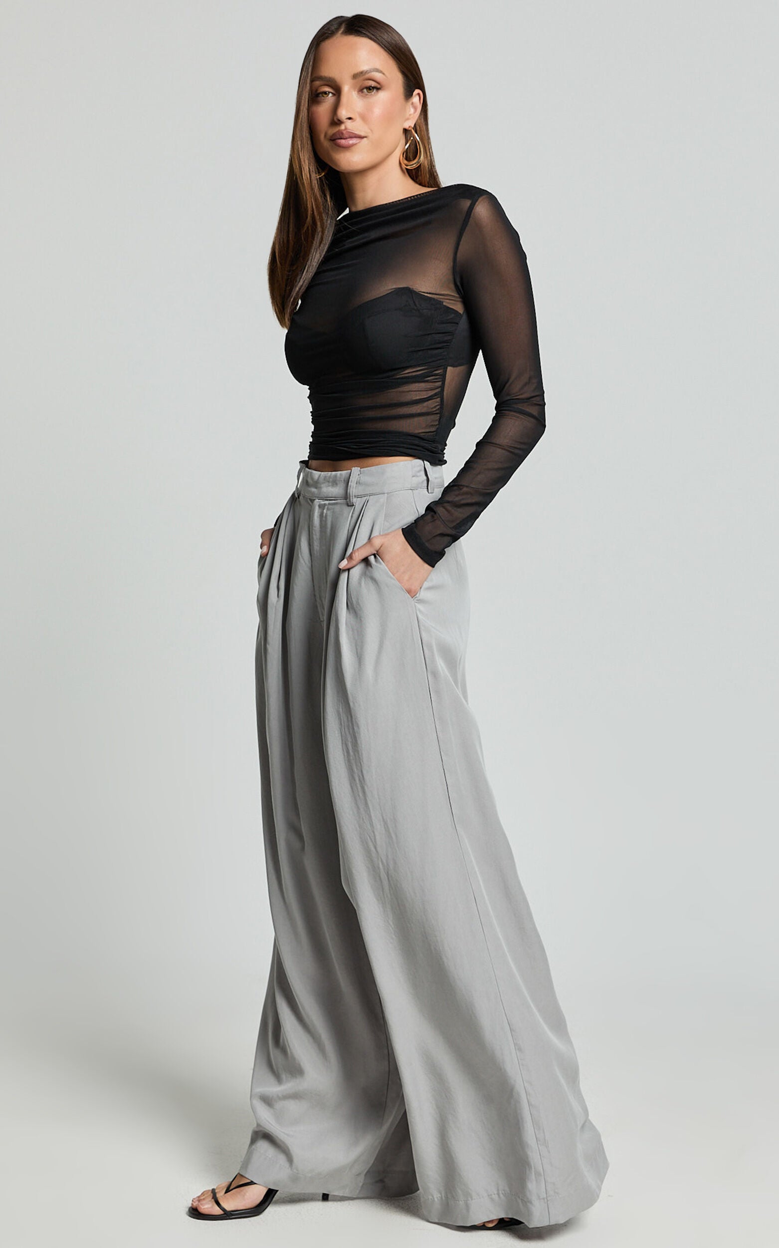 Clarke Pants - High Waist Wide Leg Pants in Grey