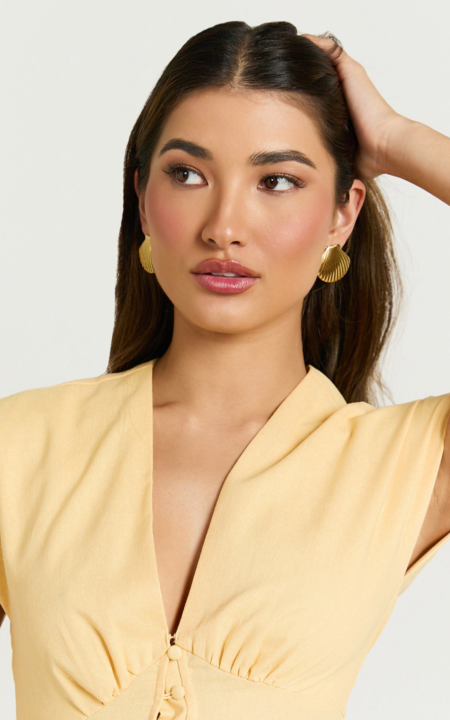 Lucy Earrings - Shell Statement Stud Earrings in Gold