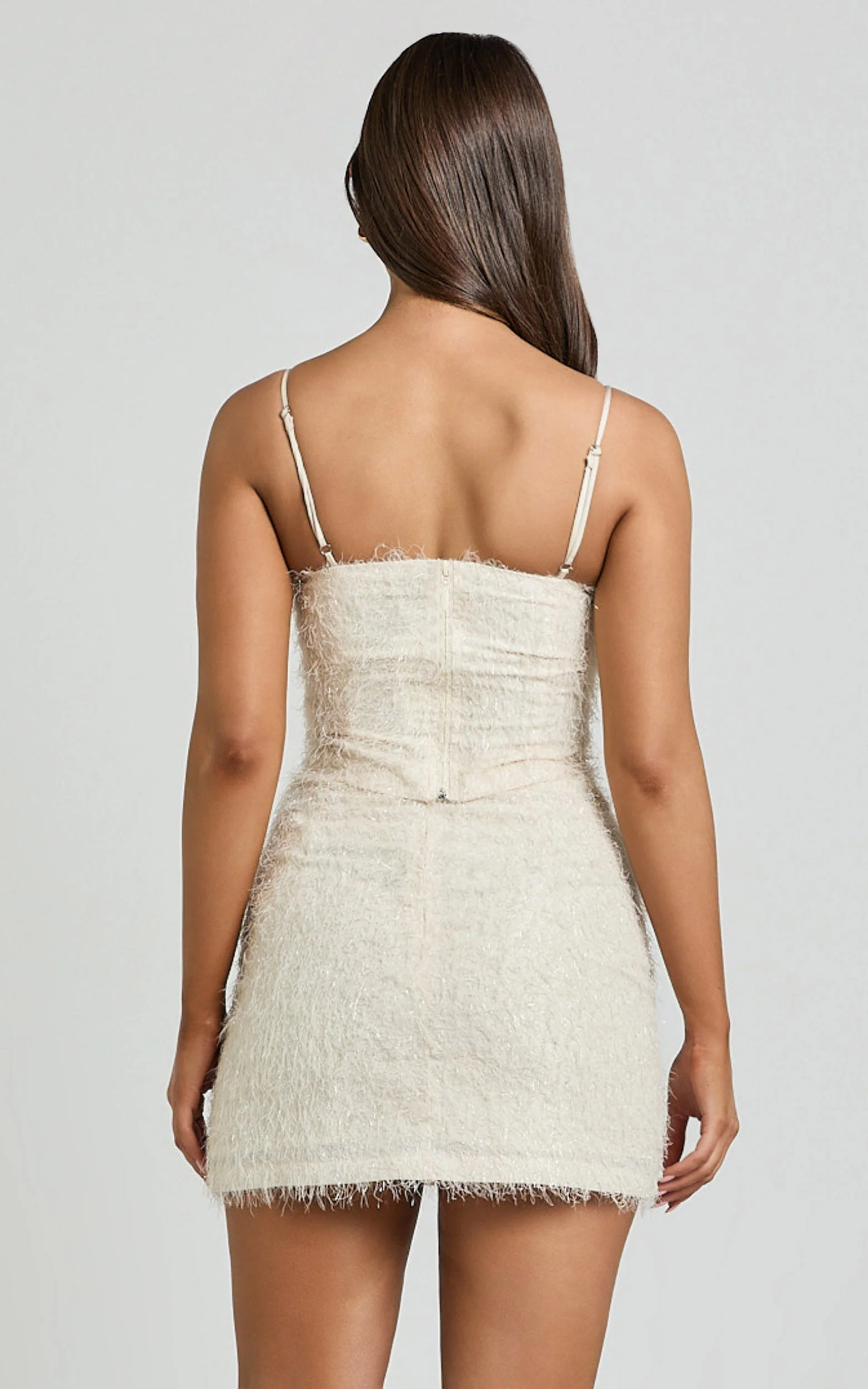 Frida Mini Skirt - High Waisted A Line Fluffy Skirt in Cream