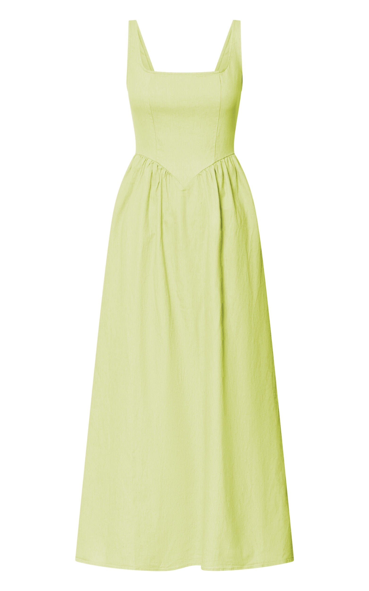 Rhaziya Midi Dress - Sleeveless Straight Neck Fit and Flare Dress in Citrus