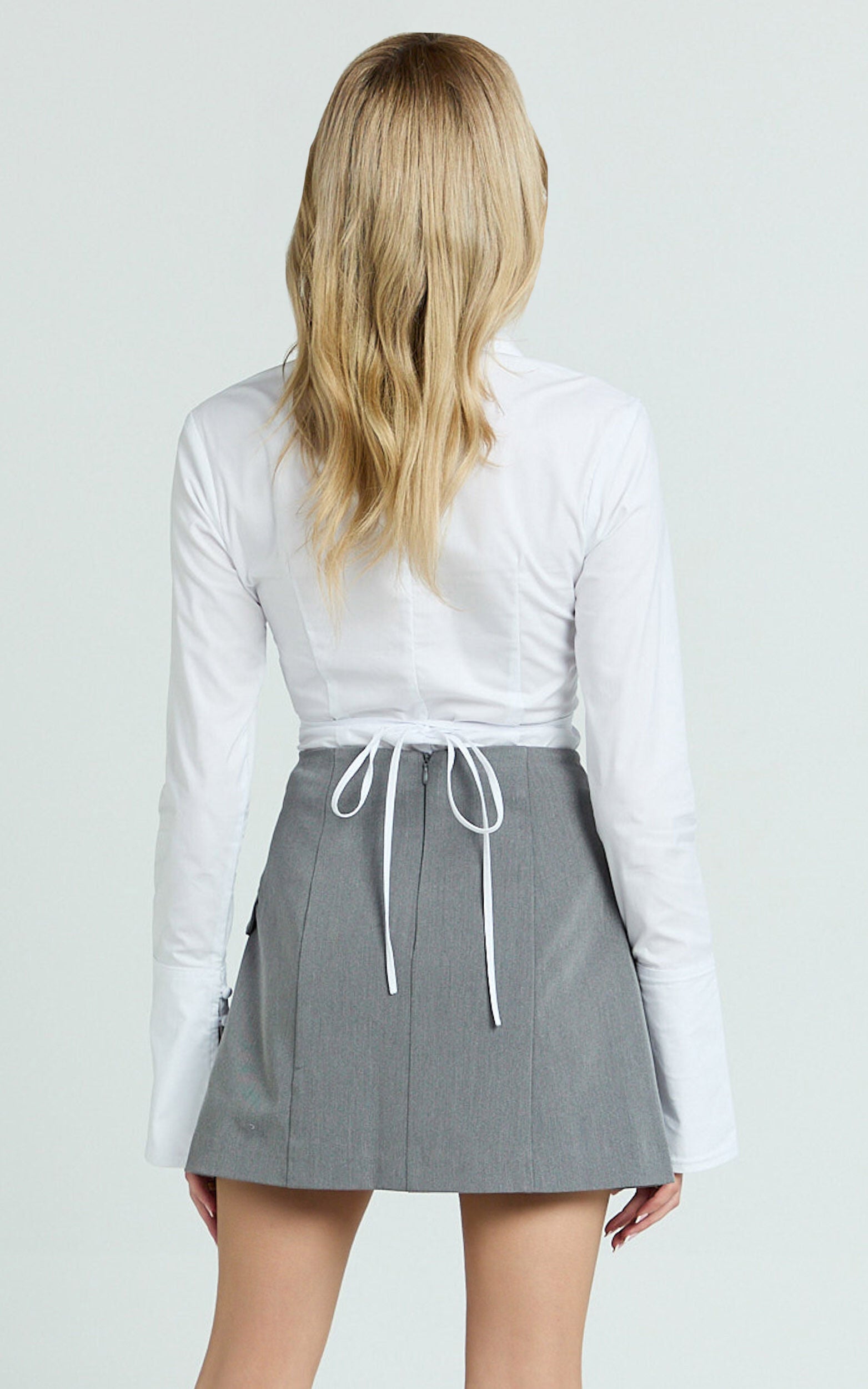 Lois Mini Skirt - Pocket Split Workwear Skirt in Grey