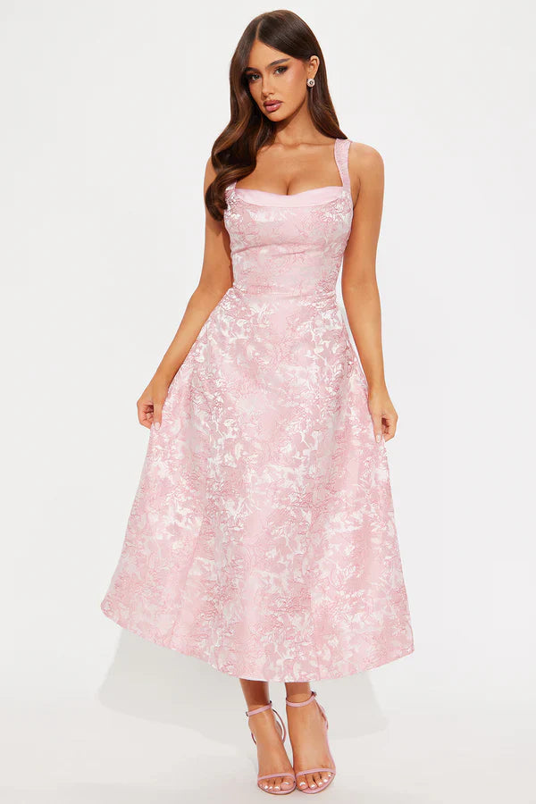 Building A Dynasty Jacquard Midi Dress - Pink