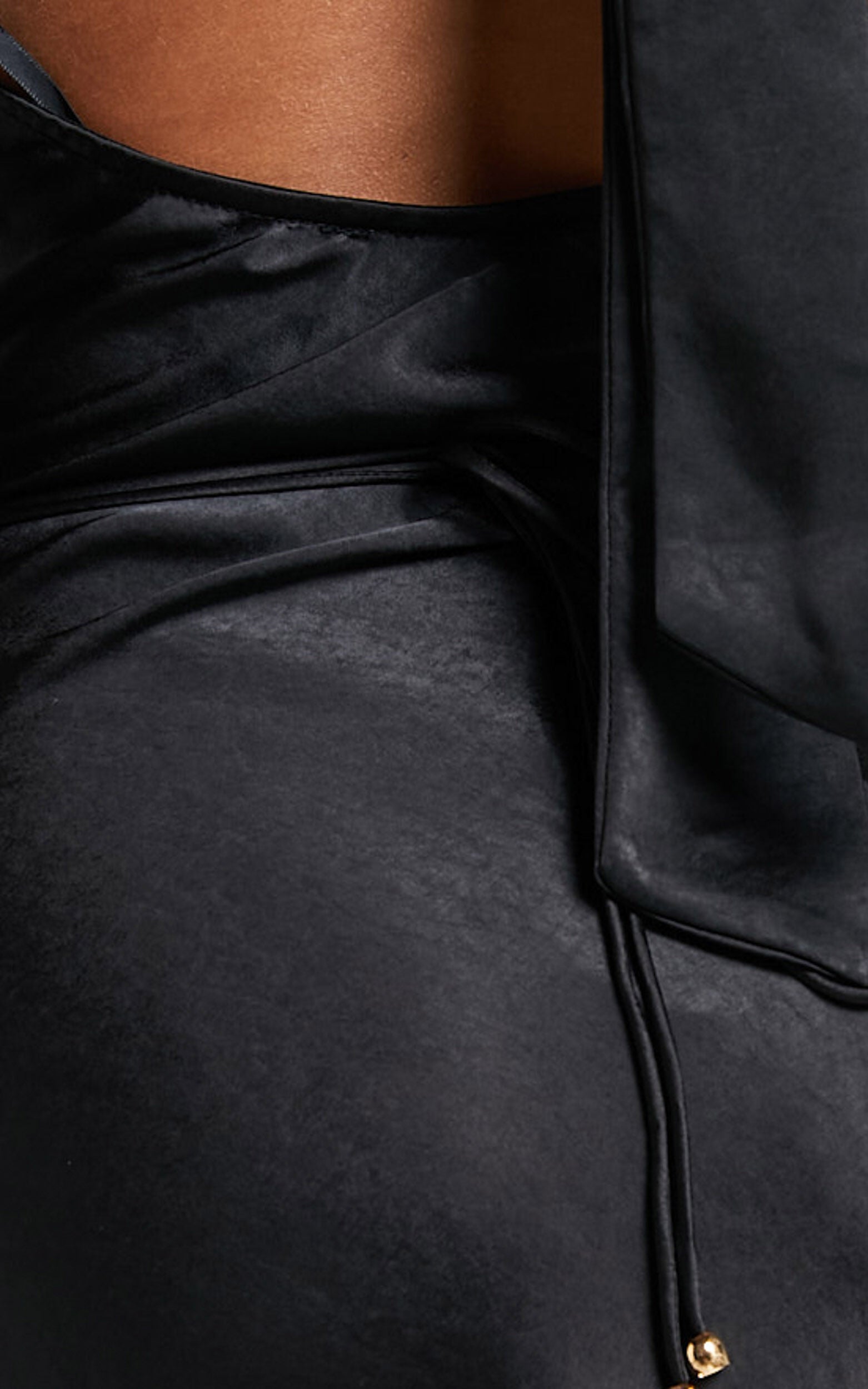 Elise Midi Dress - Cowl Neck Satin Dress in Black